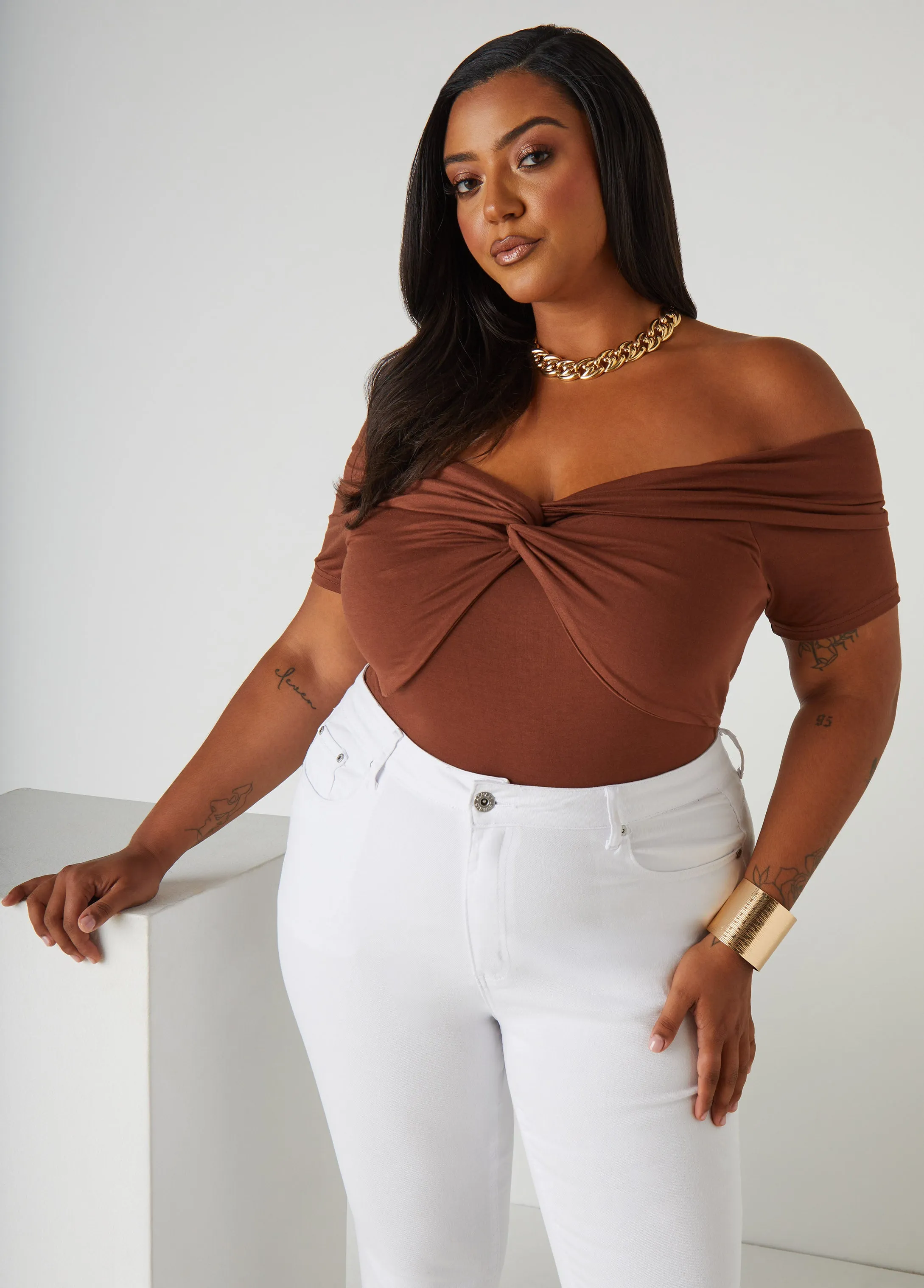Twist Front Off The Shoulder Top sold by Ashley Stewart product image thumbnail 5