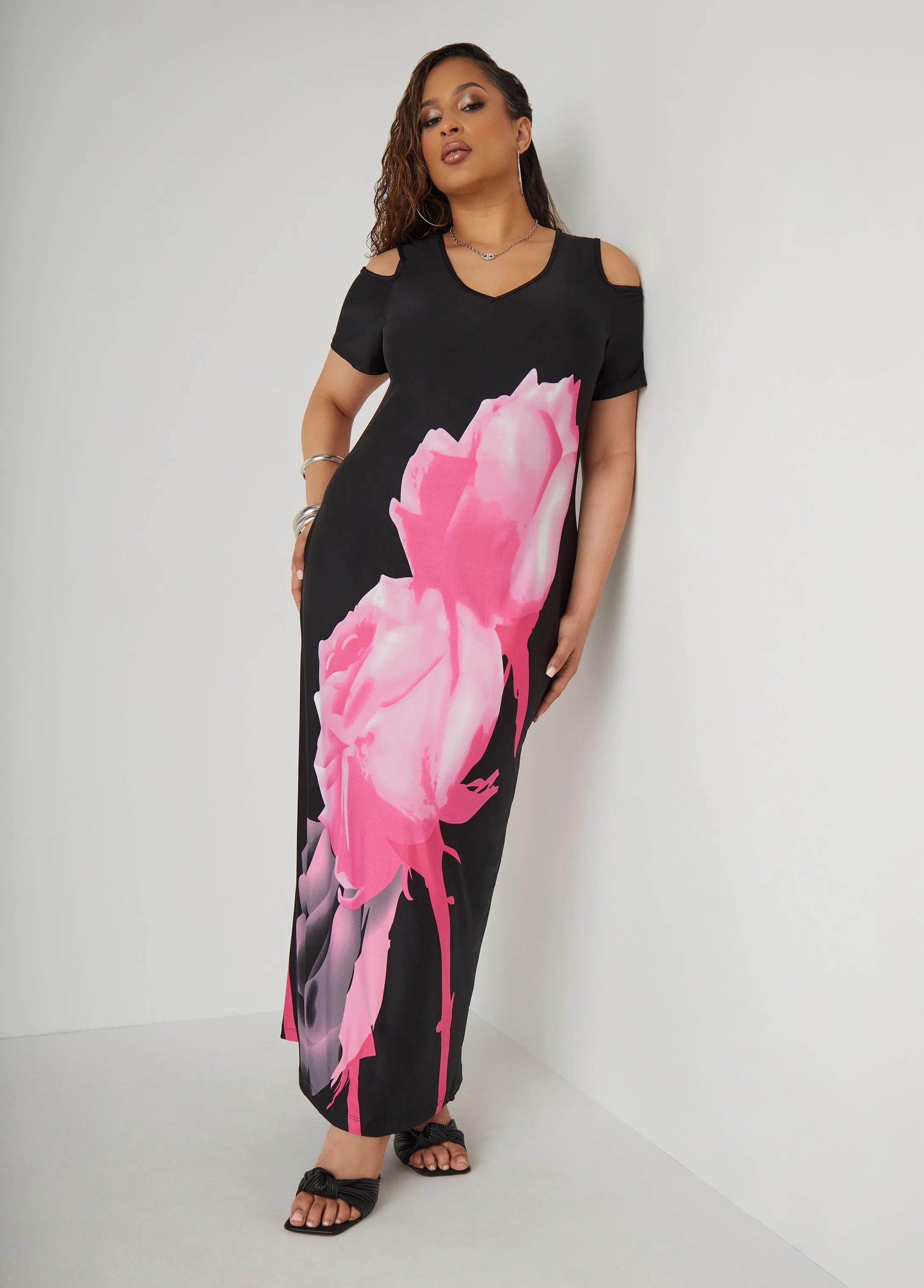 Cold Shoulder Rose Maxi Dress sold by Ashley Stewart