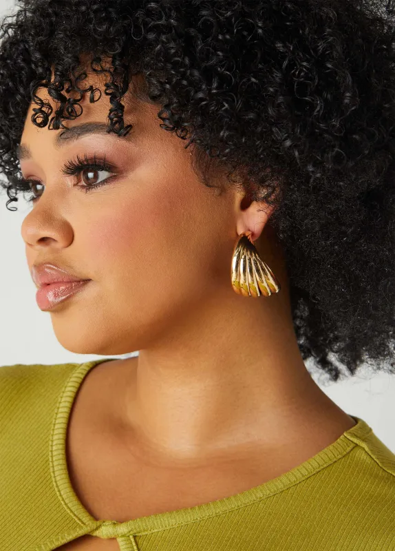 Ribbed Gold Tone Hoop Earrings sold by Ashley Stewart
