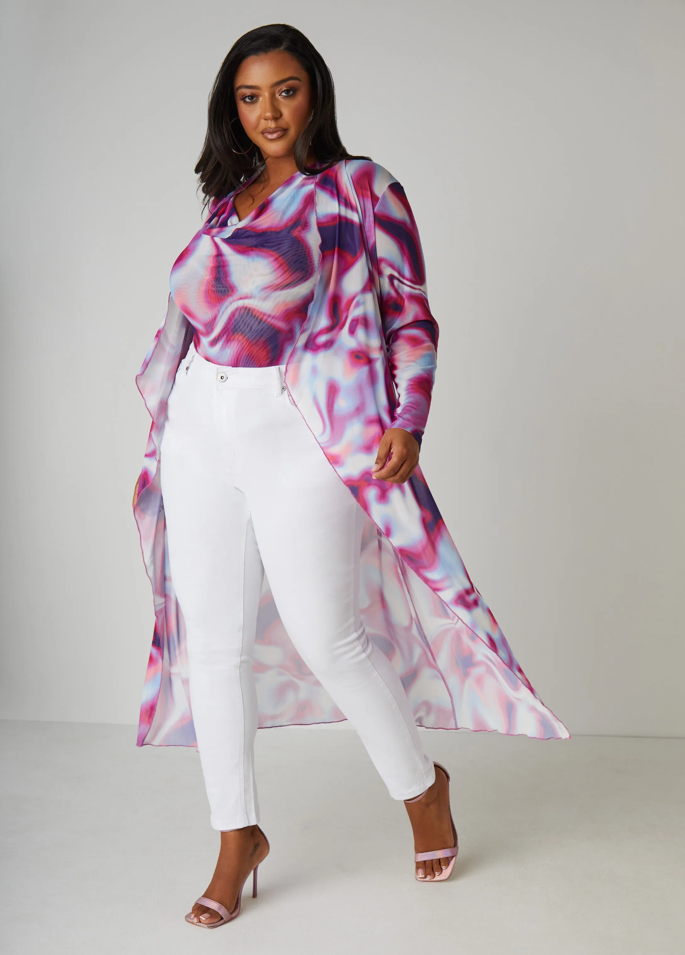 Cowl Neck Abstract Print Mesh Top sold by Ashley Stewart product image thumbnail 5
