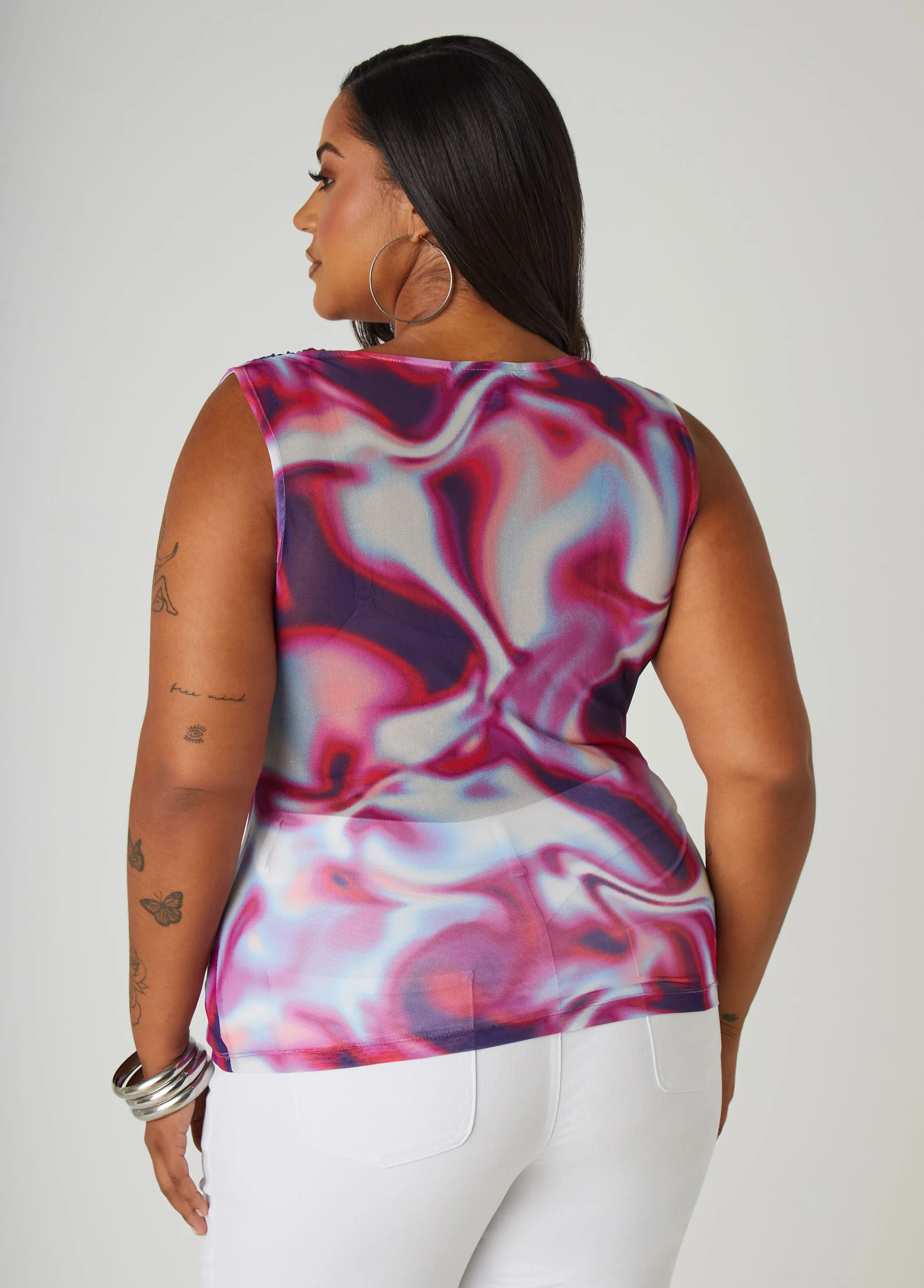Cowl Neck Abstract Print Mesh Top sold by Ashley Stewart product image thumbnail 2