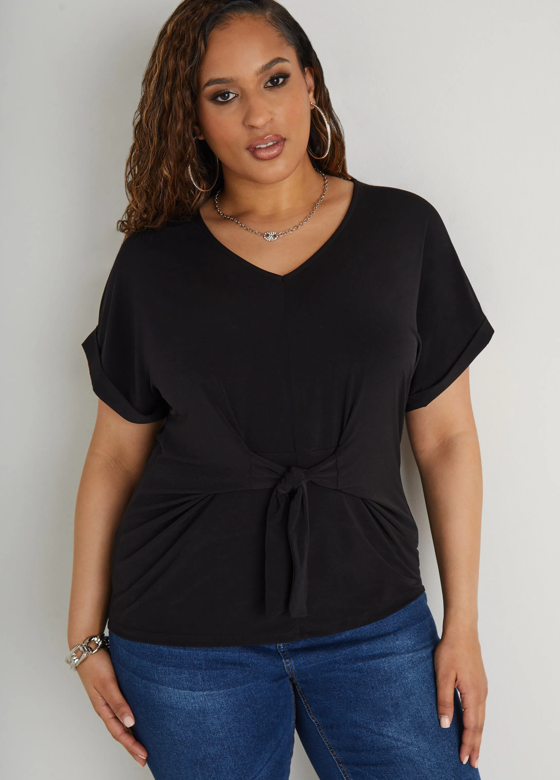 Tie Front Stretch Knit Top sold by Ashley Stewart product image thumbnail 4