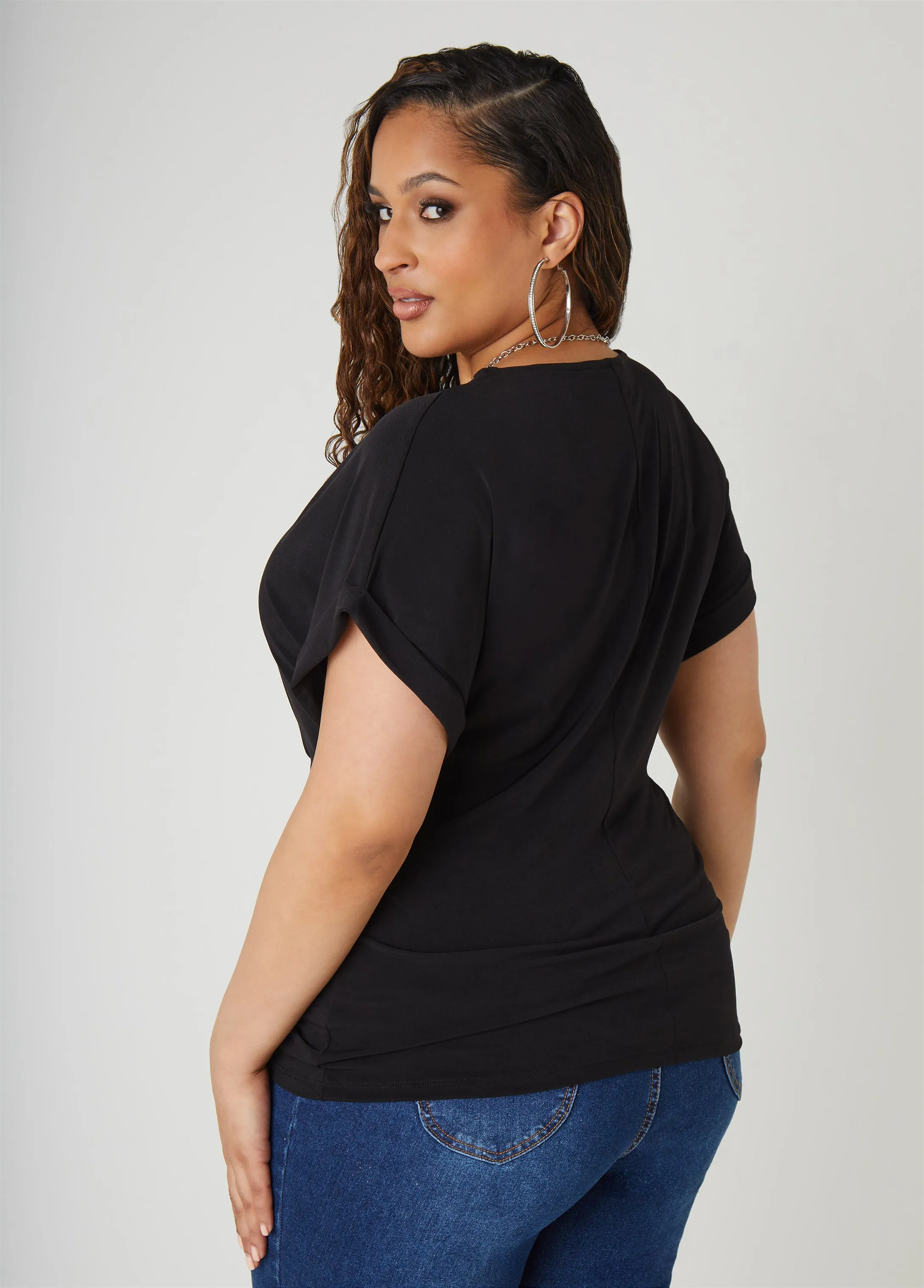 Tie Front Stretch Knit Top sold by Ashley Stewart product image thumbnail 2