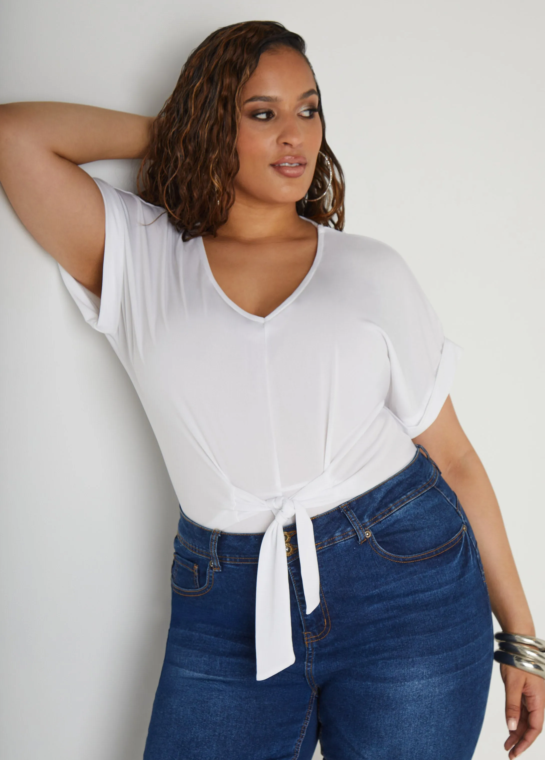 Tie Front Stretch Knit Top sold by Ashley Stewart product image thumbnail 5