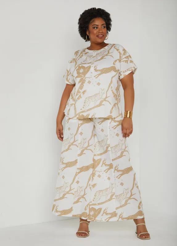 Printed Pull On Wide Leg Pants sold by Ashley Stewart