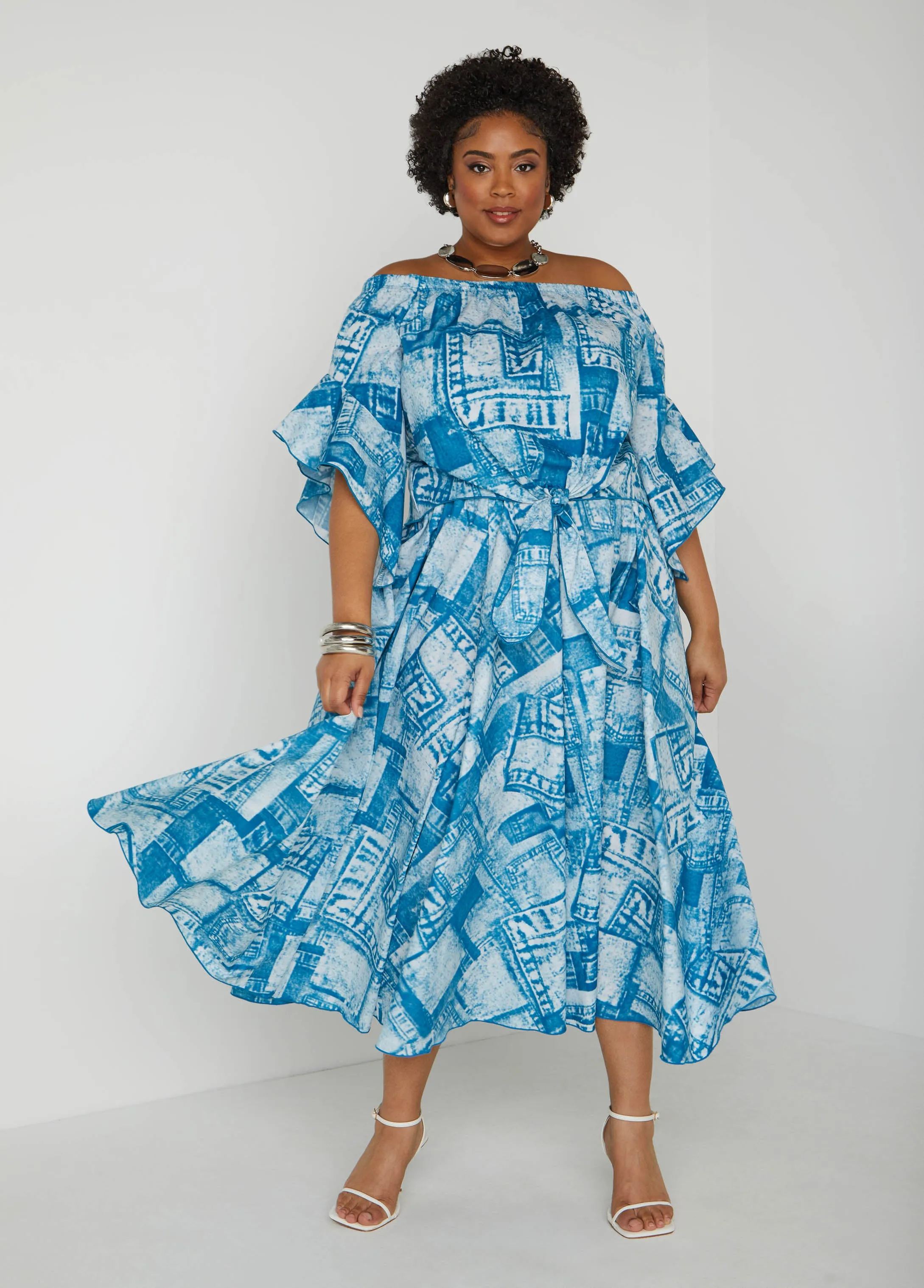 Off The Shoulder Denim Print Top sold by Ashley Stewart product image thumbnail 3