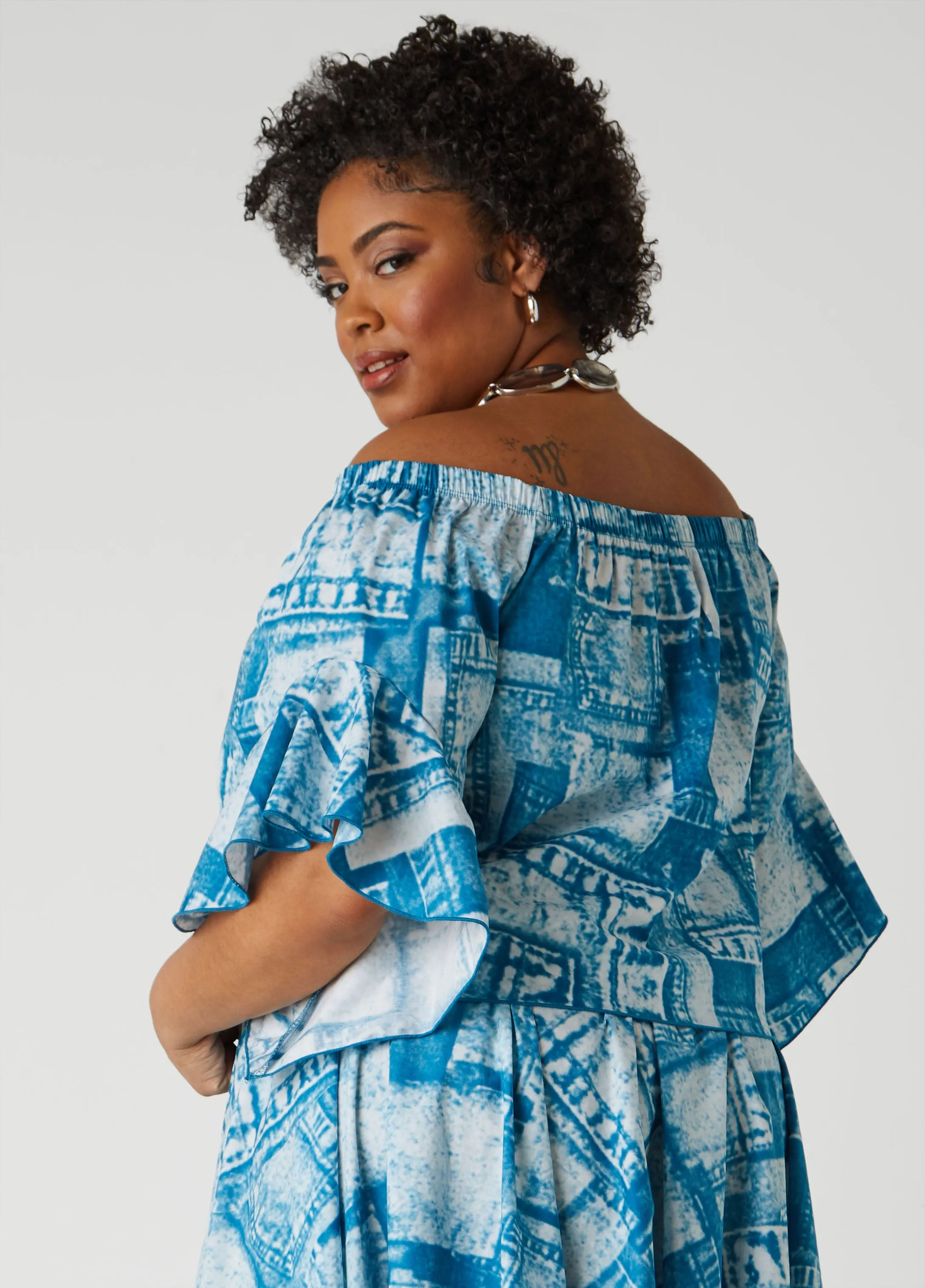 Off The Shoulder Denim Print Top sold by Ashley Stewart product image thumbnail 2