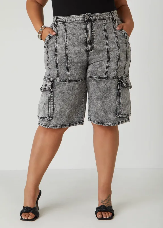Acid Wash Denim Cargo Shorts sold by Ashley Stewart