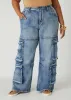Stonewash High Rise Cargo Jeans sold by Ashley Stewart