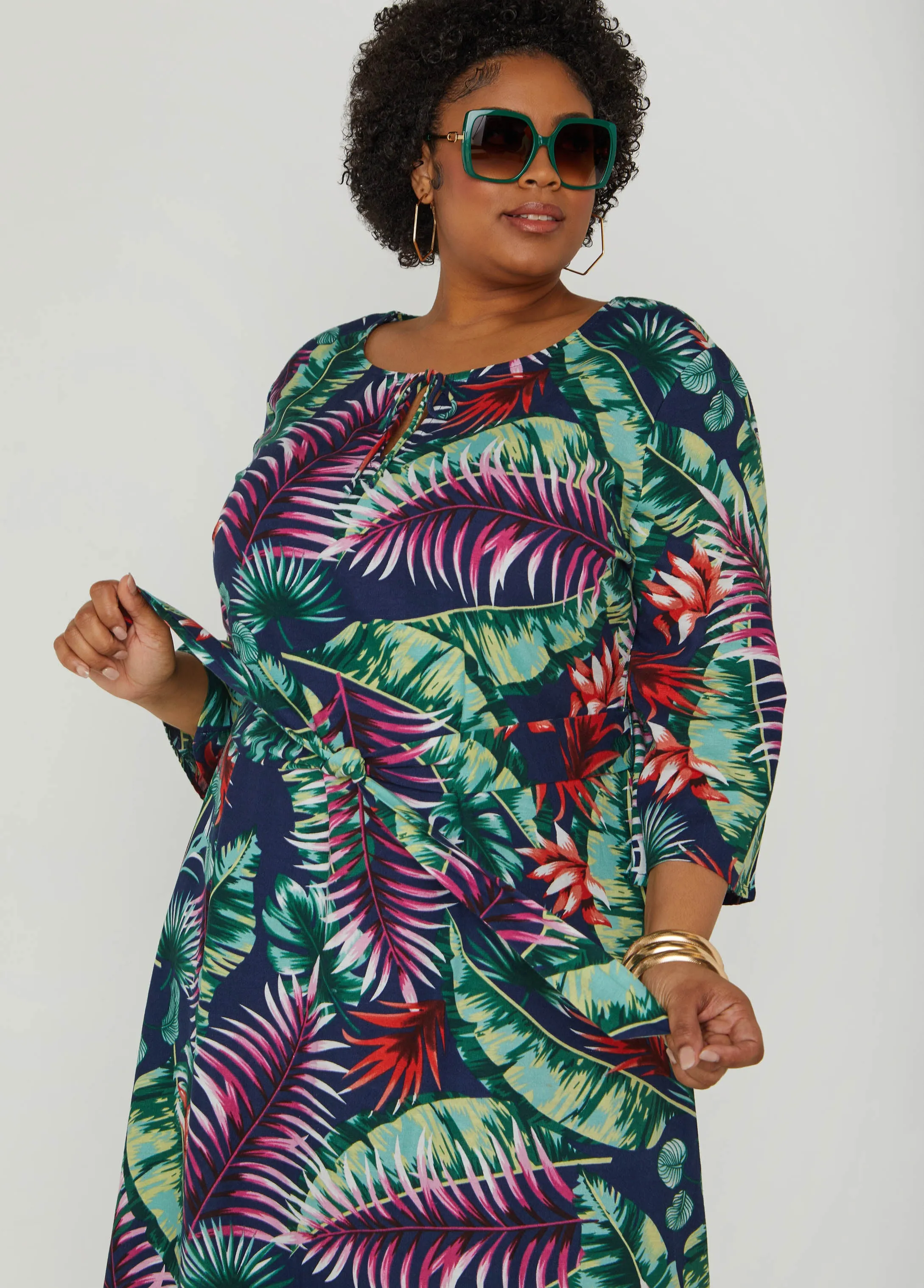 Belted Tropical Print Maxi Dress sold by Ashley Stewart product image thumbnail 5
