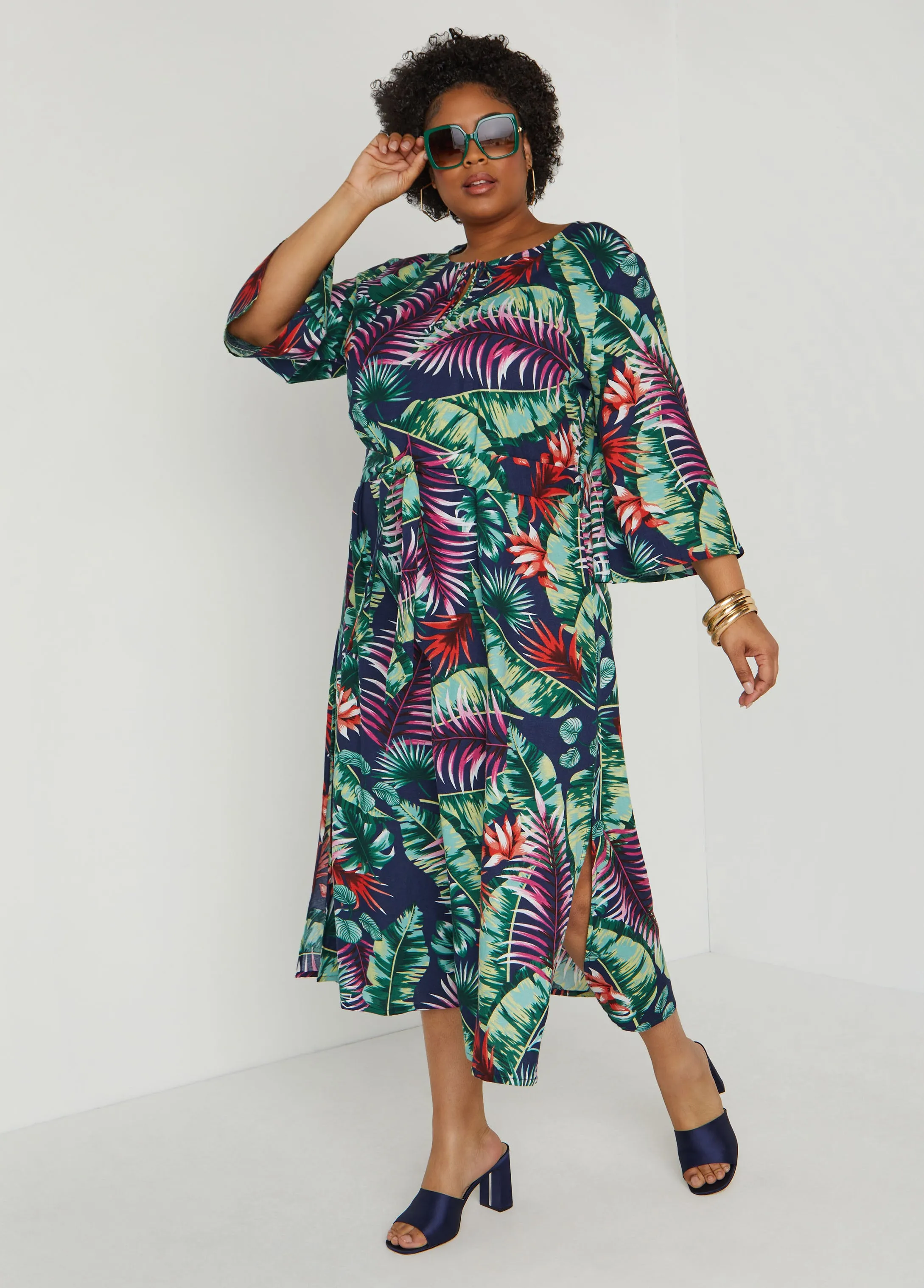 Belted Tropical Print Maxi Dress sold by Ashley Stewart product image thumbnail 4