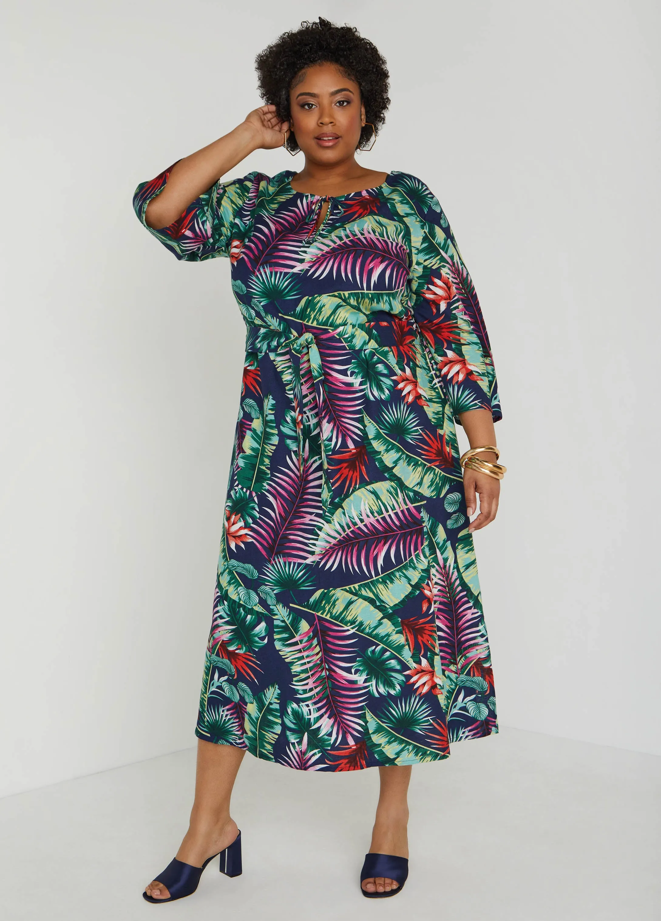 Belted Tropical Print Maxi Dress sold by Ashley Stewart product image thumbnail 3