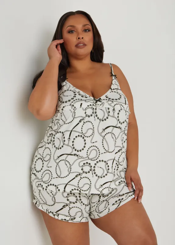 Love To Sleep Chain Print PJs Set sold by Ashley Stewart