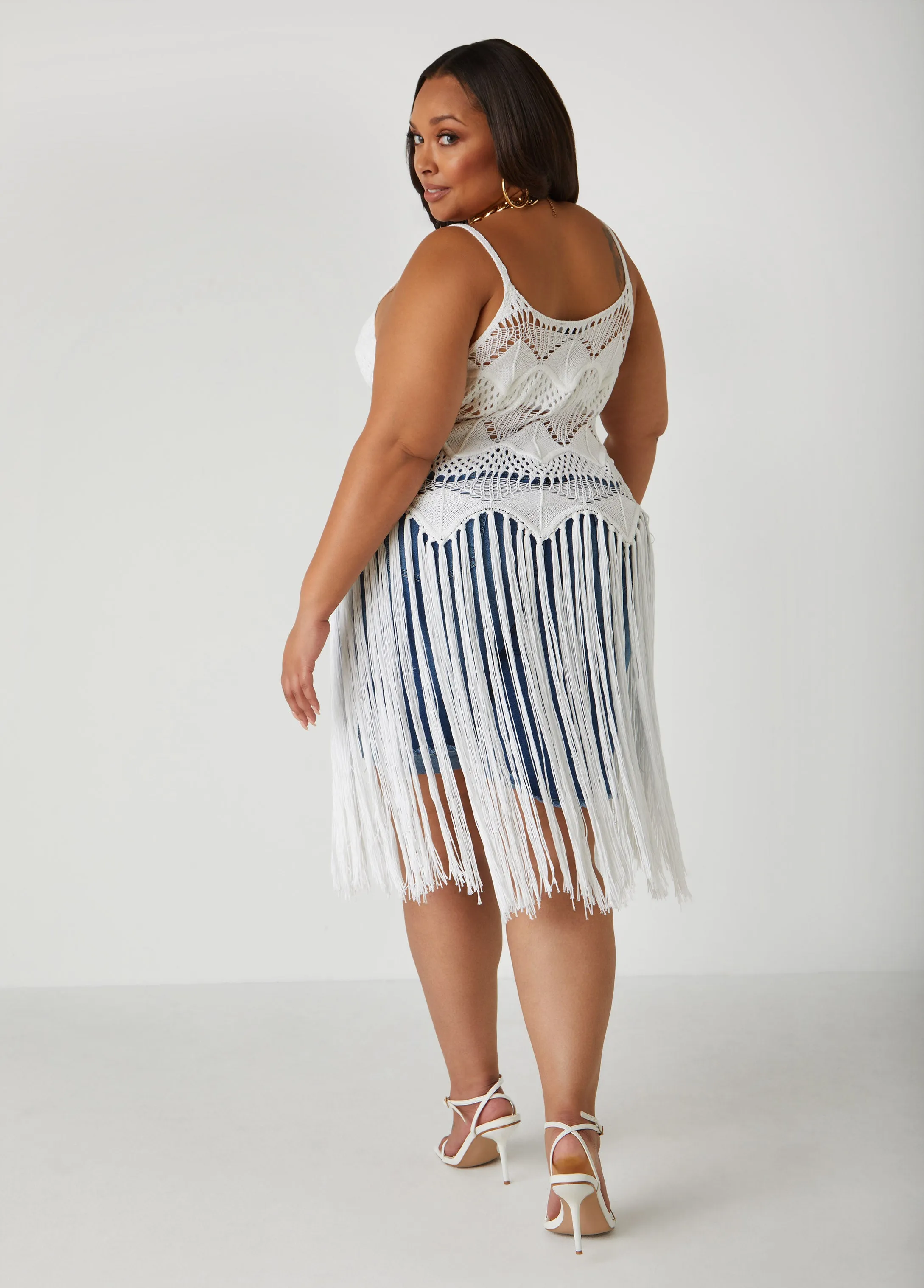 Crochet Knit Fringed Top sold by Ashley Stewart product image thumbnail 2
