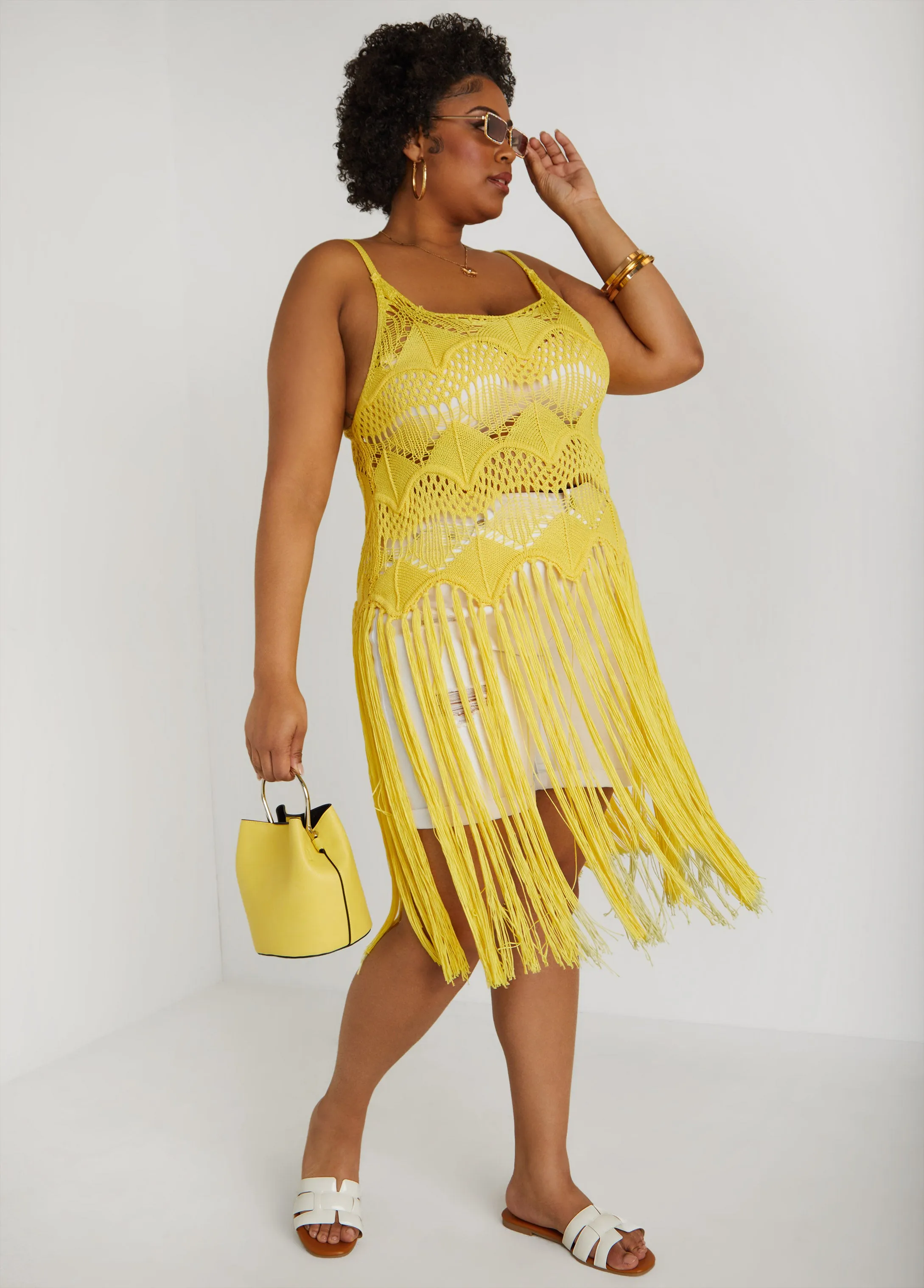 Crochet Knit Fringed Top sold by Ashley Stewart product image thumbnail 4