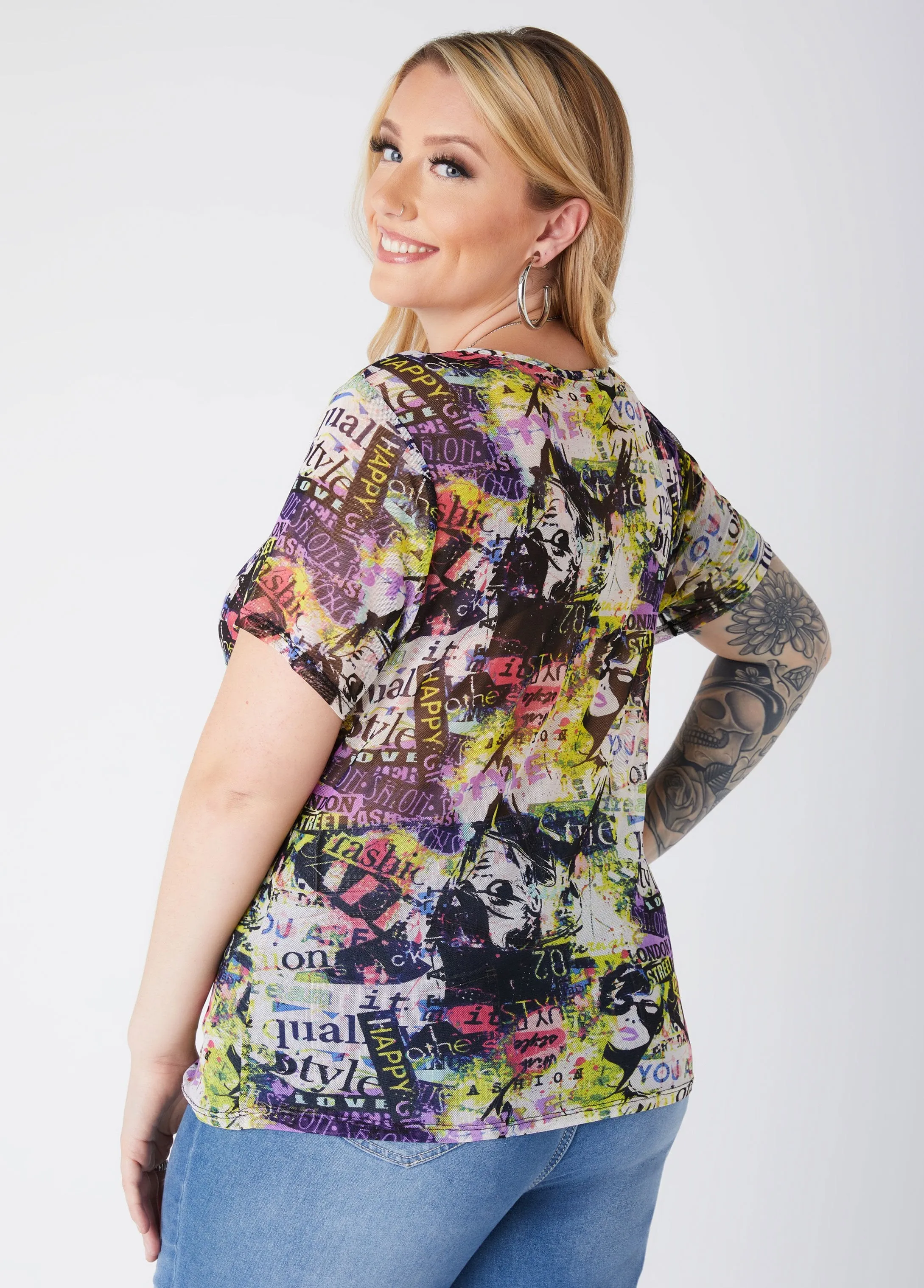 Pop Art Print Mesh Tee sold by Ashley Stewart product image thumbnail 2