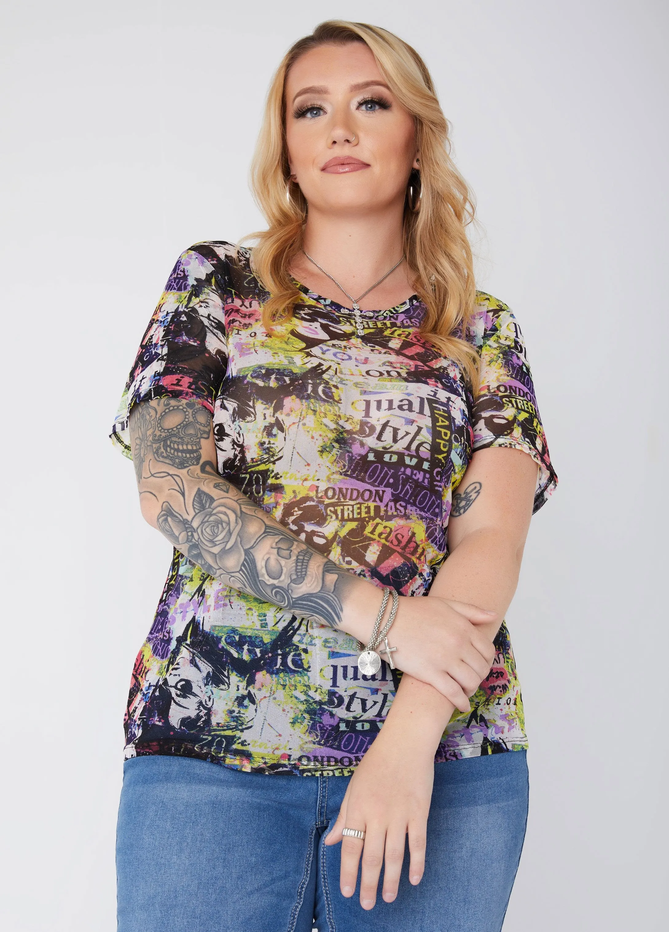Pop Art Print Mesh Tee sold by Ashley Stewart product image thumbnail 3