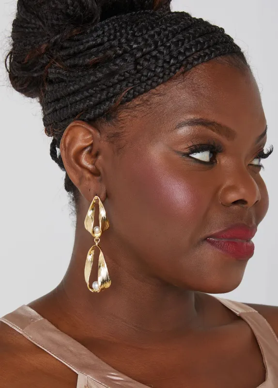 Textured Faux Pearl Drop Earrings sold by Ashley Stewart