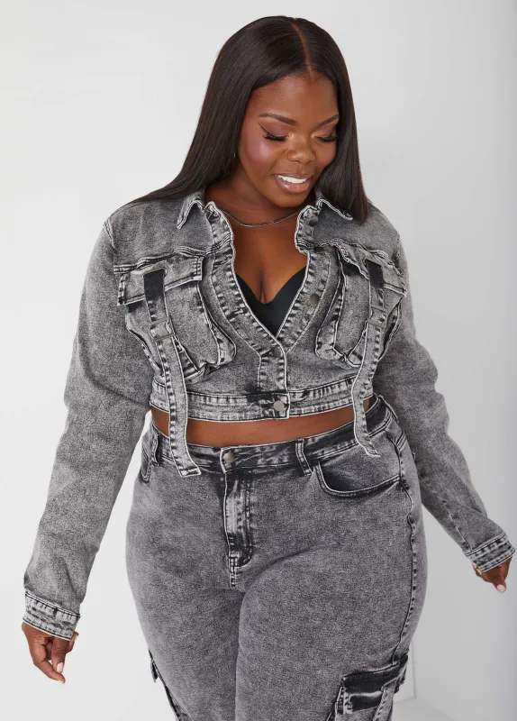 Cropped Buckled Denim Jacket sold by Ashley Stewart