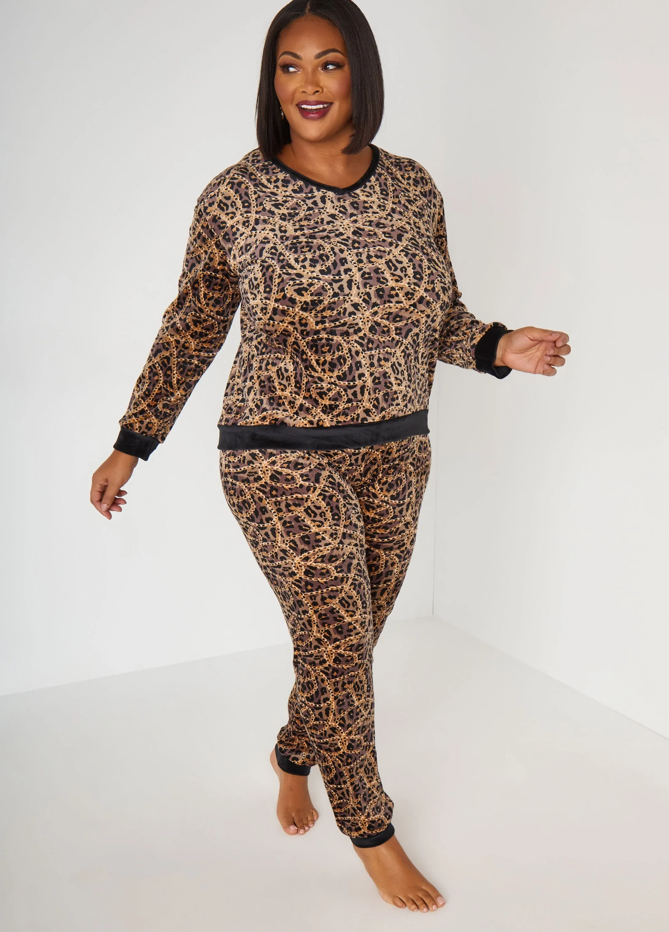 Joan Vass Printed Velour PJ Set sold by Ashley Stewart product image thumbnail 3