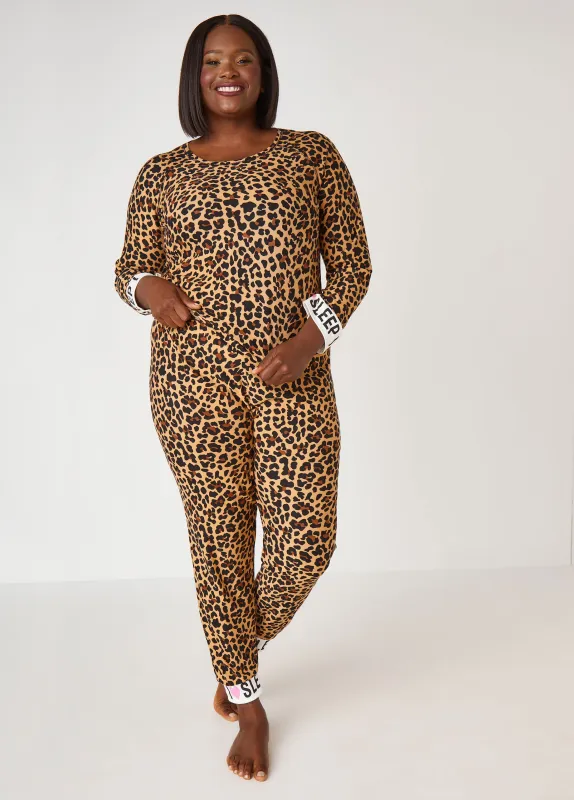 Love To Sleep Leopard Pajama Set sold by Ashley Stewart