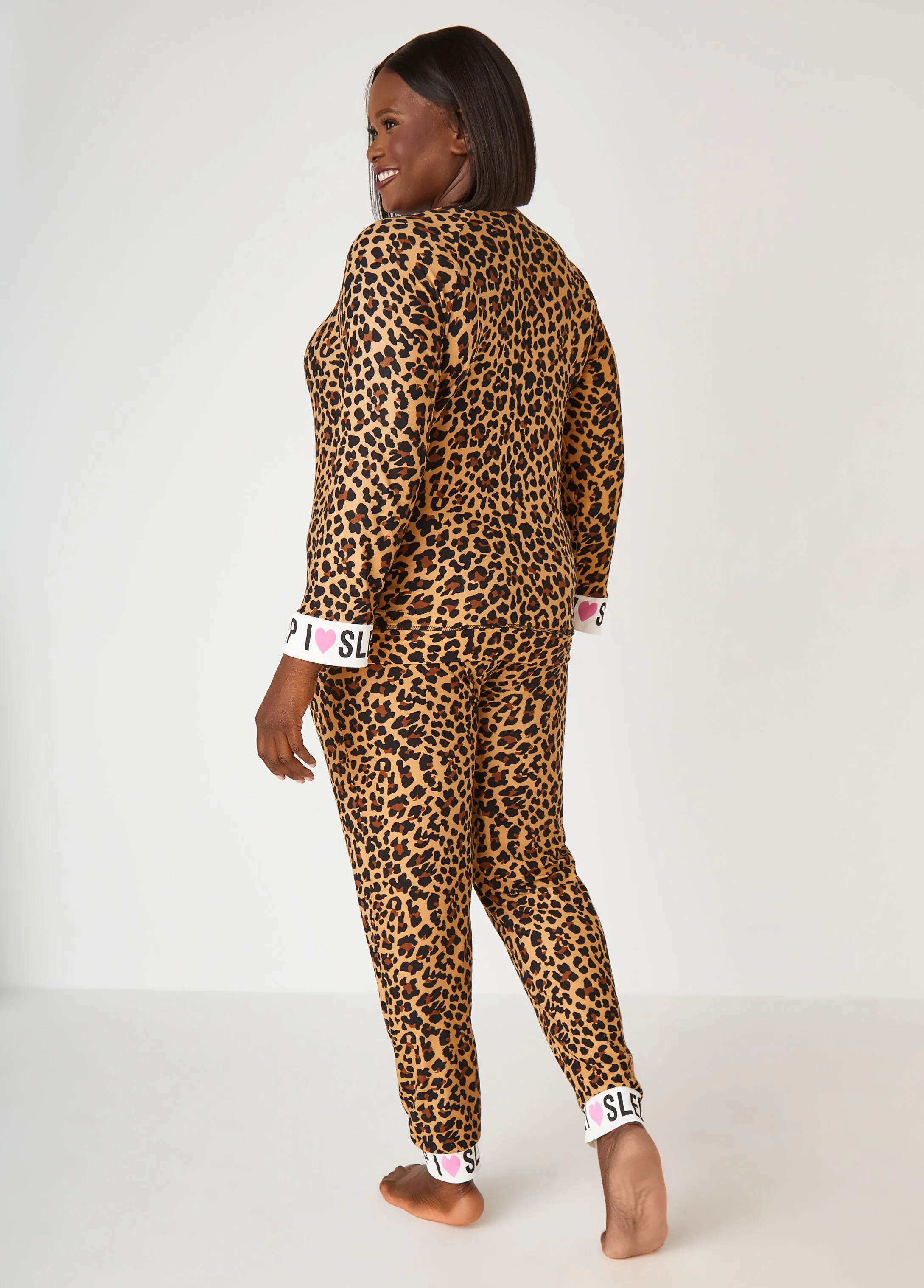 Love To Sleep Leopard Pajama Set sold by Ashley Stewart product image thumbnail 2