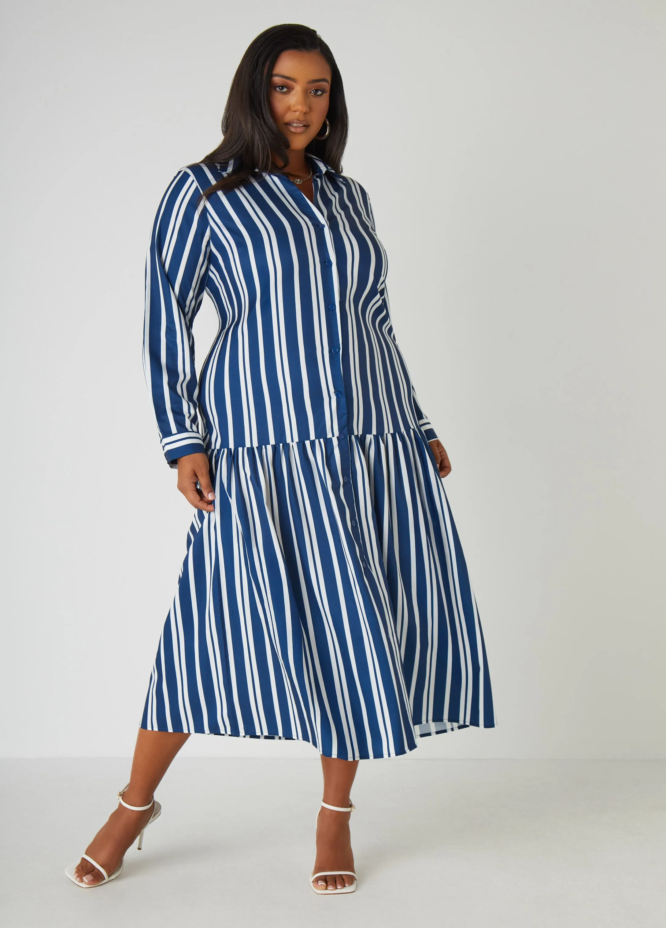 Striped Drop Waist Shirtdress sold by Ashley Stewart product image thumbnail 3