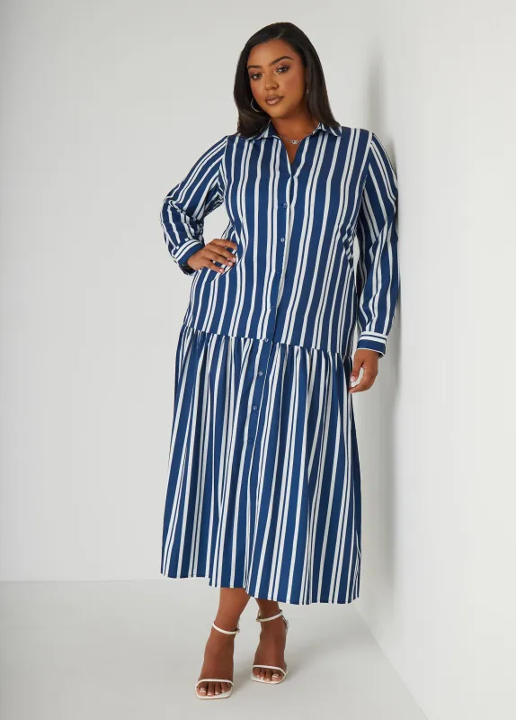 Striped Drop Waist Shirtdress sold by Ashley Stewart