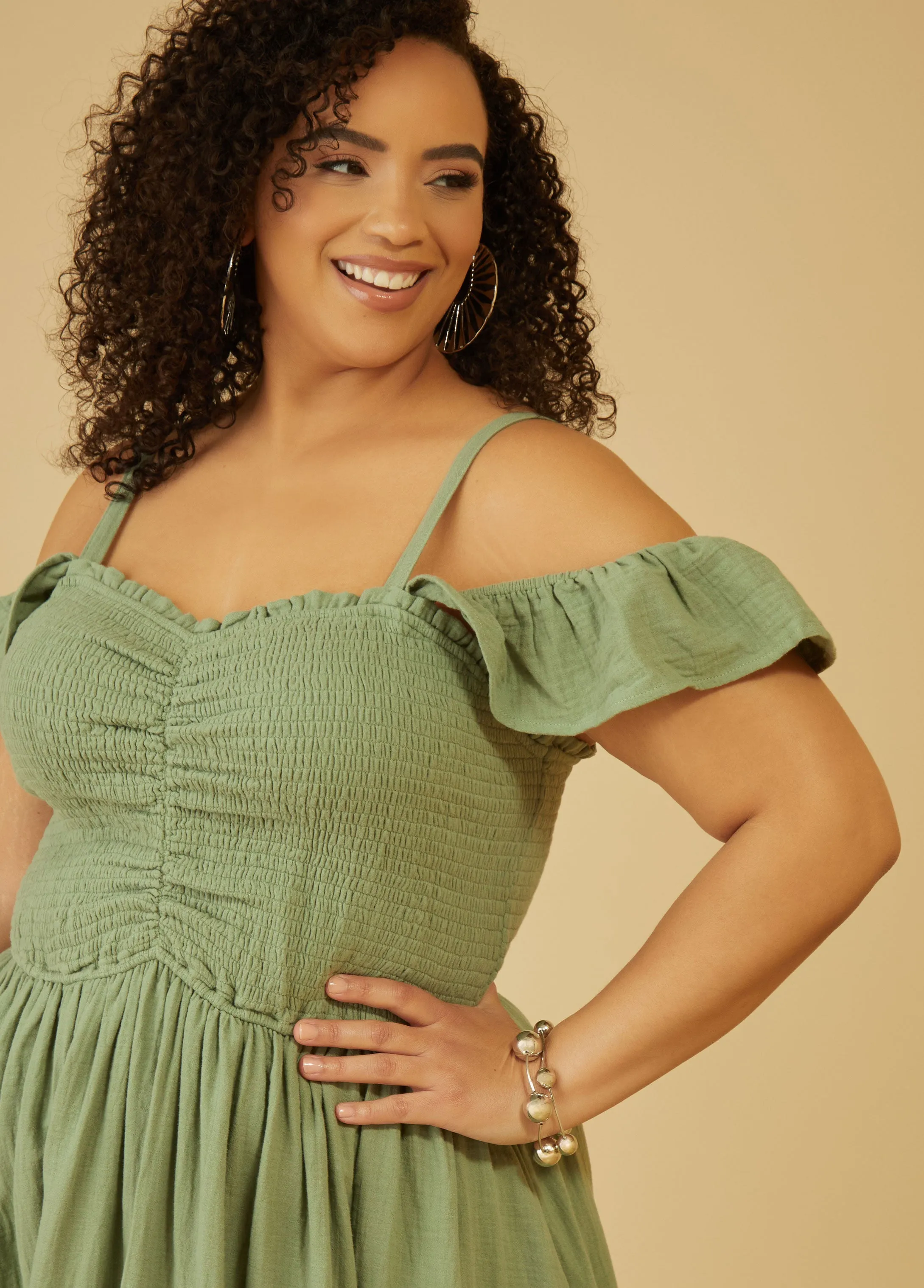 Cold Shoulder Cotton Gauze Dress sold by Ashley Stewart product image thumbnail 4