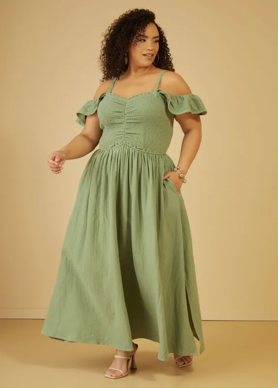 Cold Shoulder Cotton Gauze Dress sold by Ashley Stewart