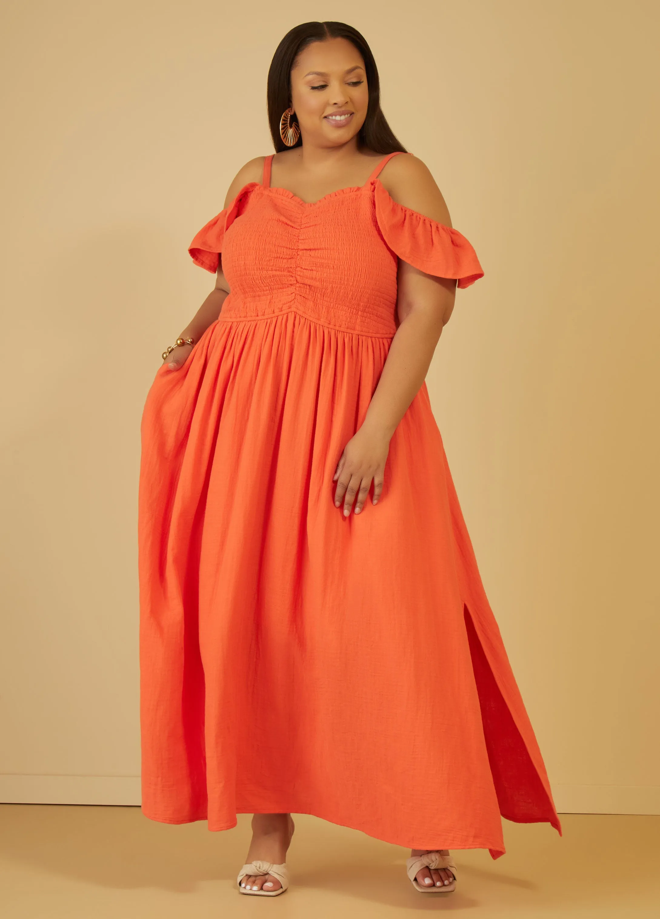 Cold Shoulder Cotton Gauze Dress sold by Ashley Stewart product image thumbnail 5