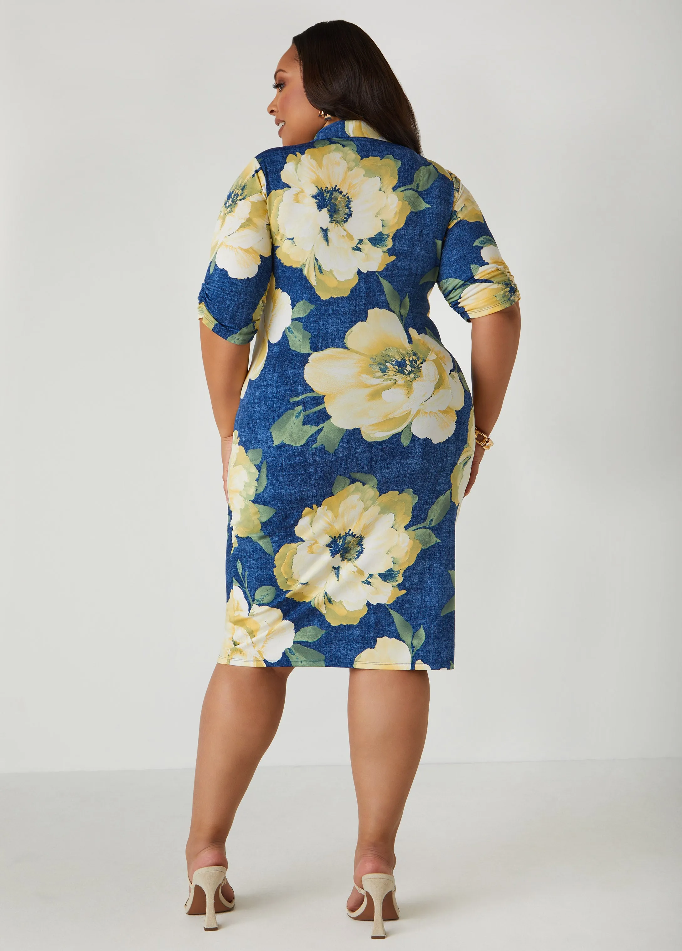 Ruched Floral Print Shirtdress sold by Ashley Stewart product image thumbnail 2