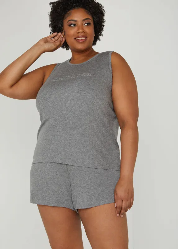 Bebe Ribbed Crystal Shorts Set made by Ashley Stewart