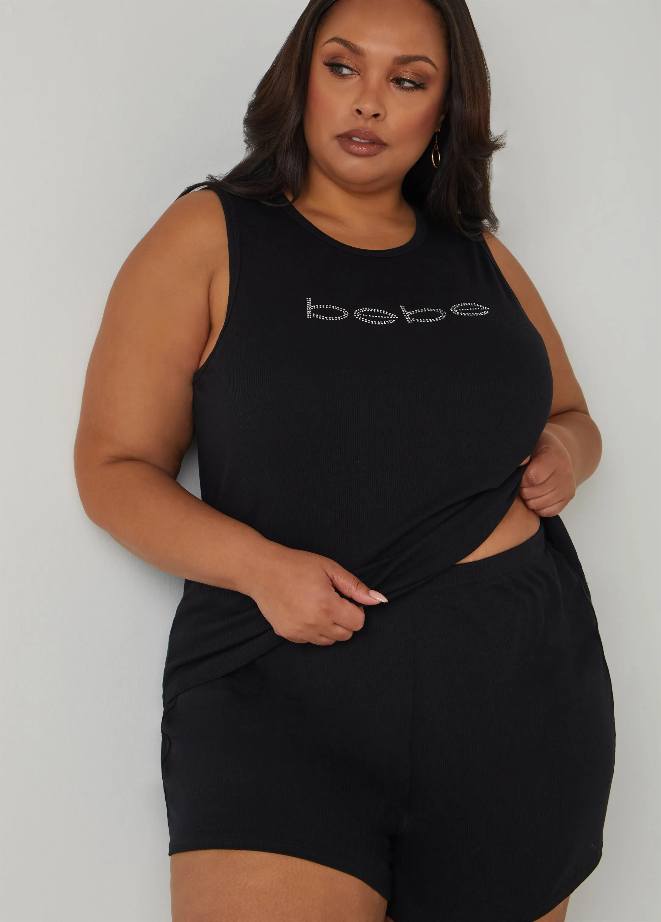 Bebe Crystal Ribbed Shorts Set sold by Ashley Stewart product image thumbnail 3