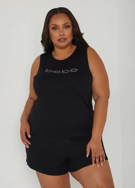 Bebe Crystal Ribbed Shorts Set made by Ashley Stewart