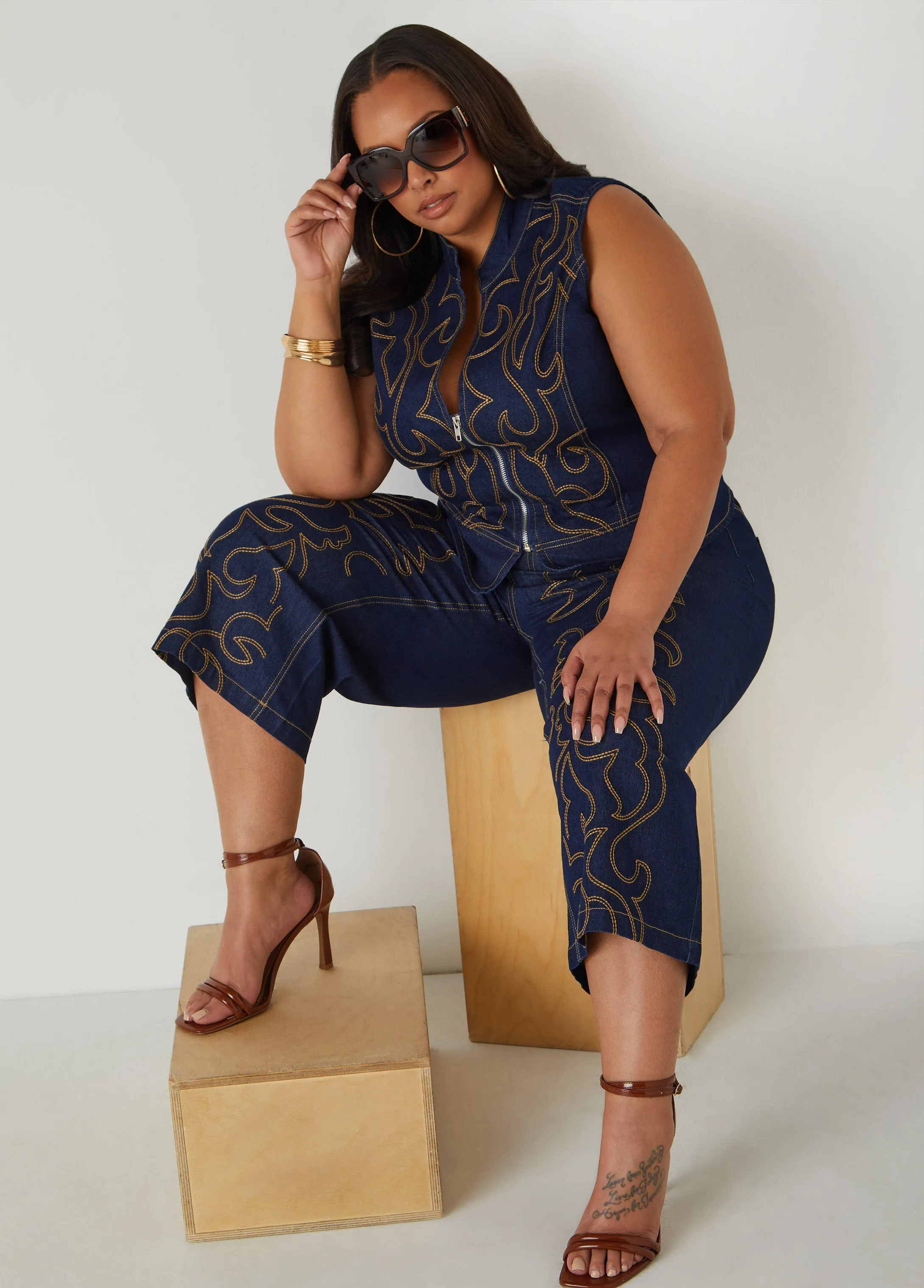 Embroidered Denim Vest sold by Ashley Stewart product image thumbnail 3