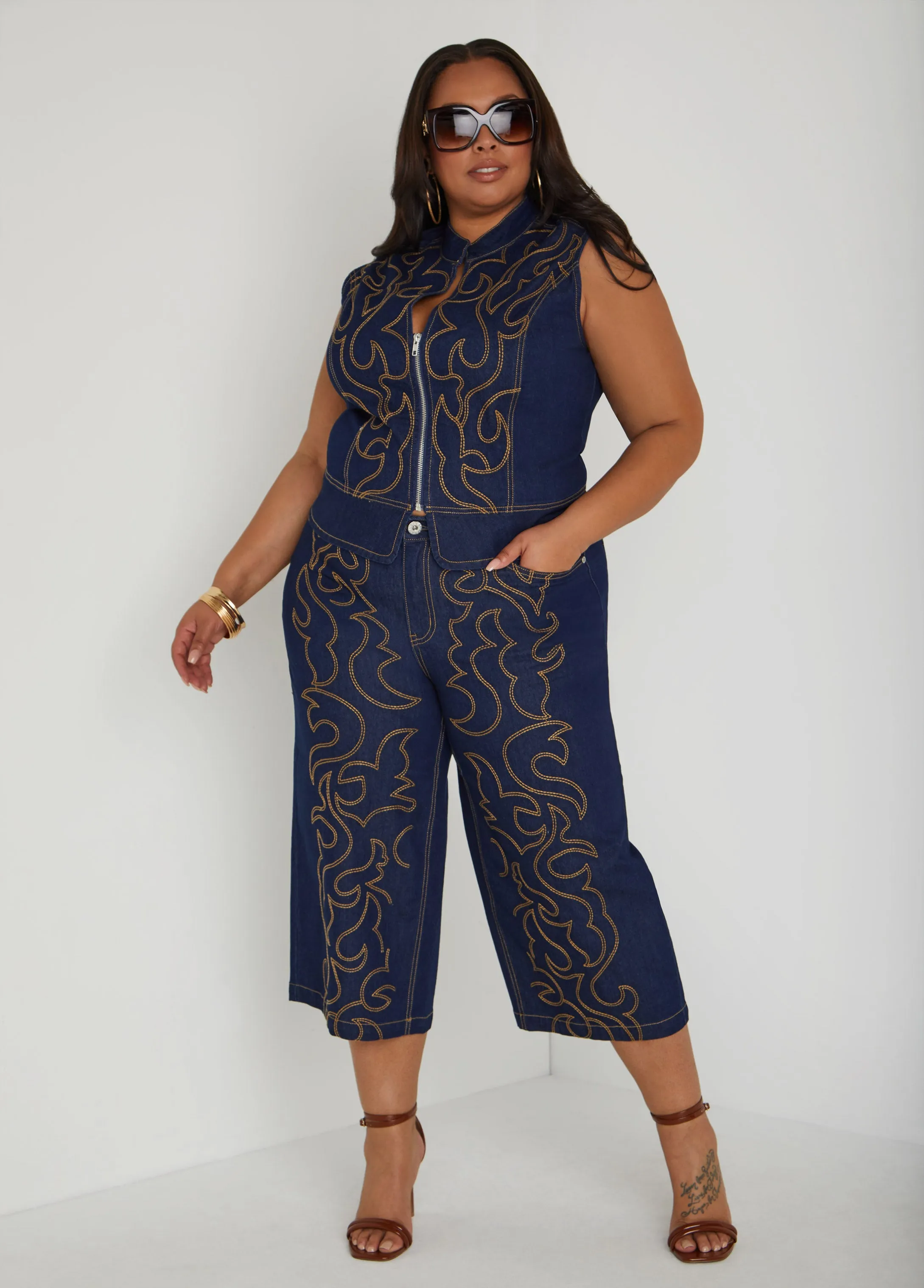 Embroidered Denim Vest sold by Ashley Stewart product image thumbnail 5