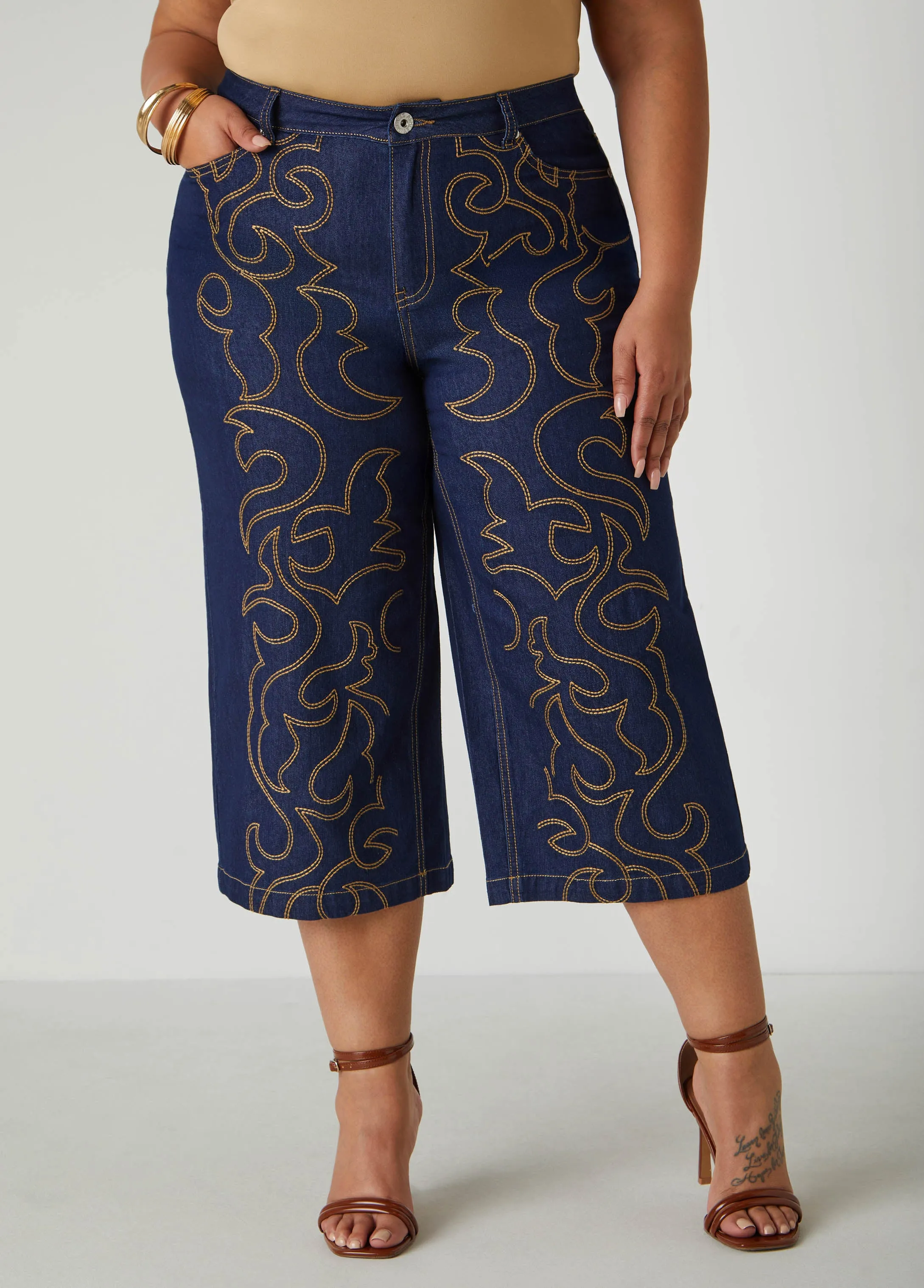 Embroidered Denim Capris sold by Ashley Stewart product image thumbnail 3