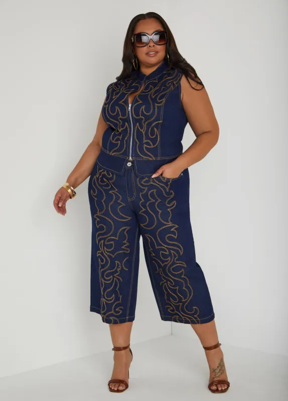 Embroidered Denim Capris sold by Ashley Stewart