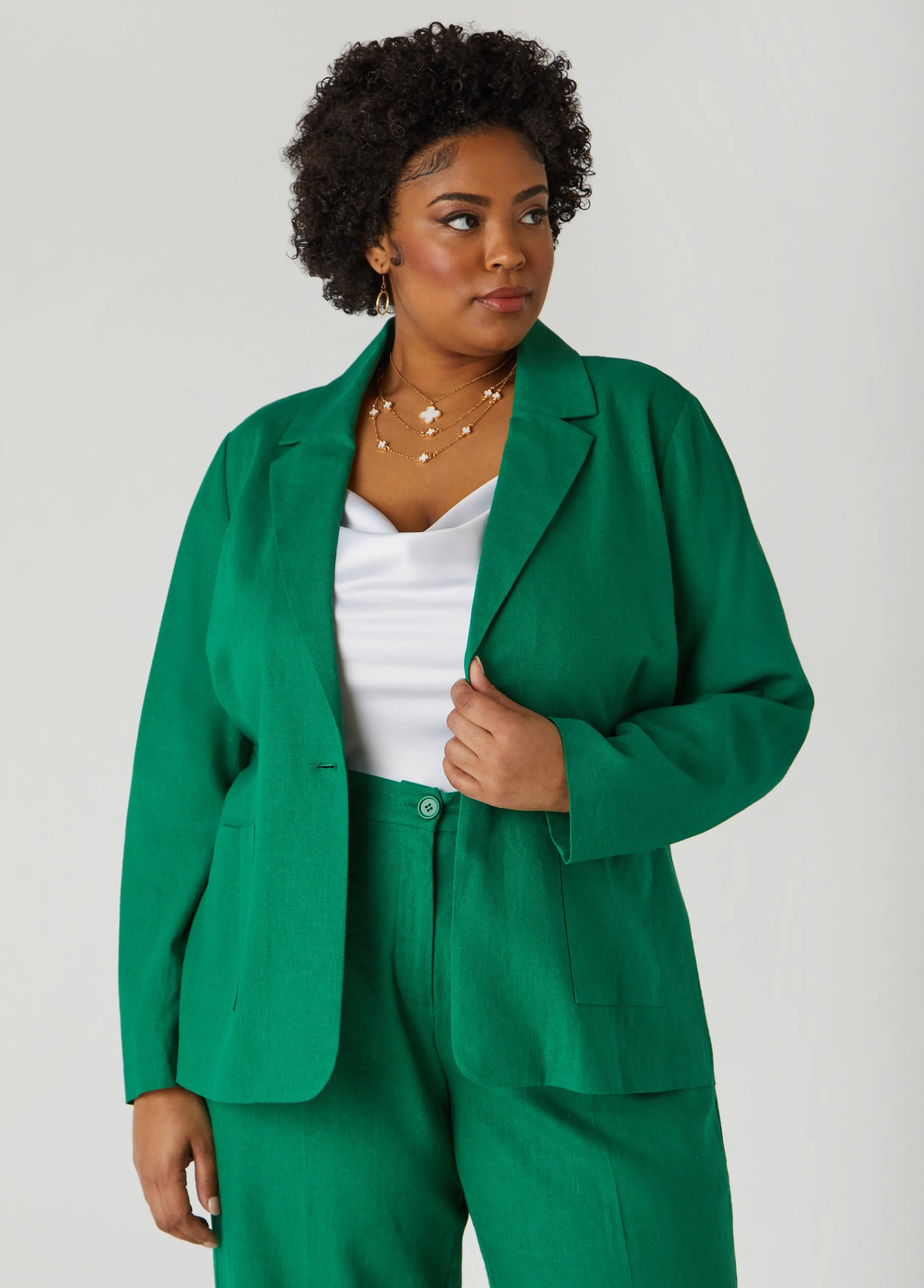 Linen Blend Blazer sold by Ashley Stewart