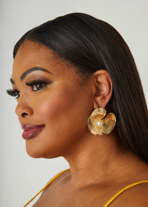 Faux Pearl Lily Pad Earrings sold by Ashley Stewart