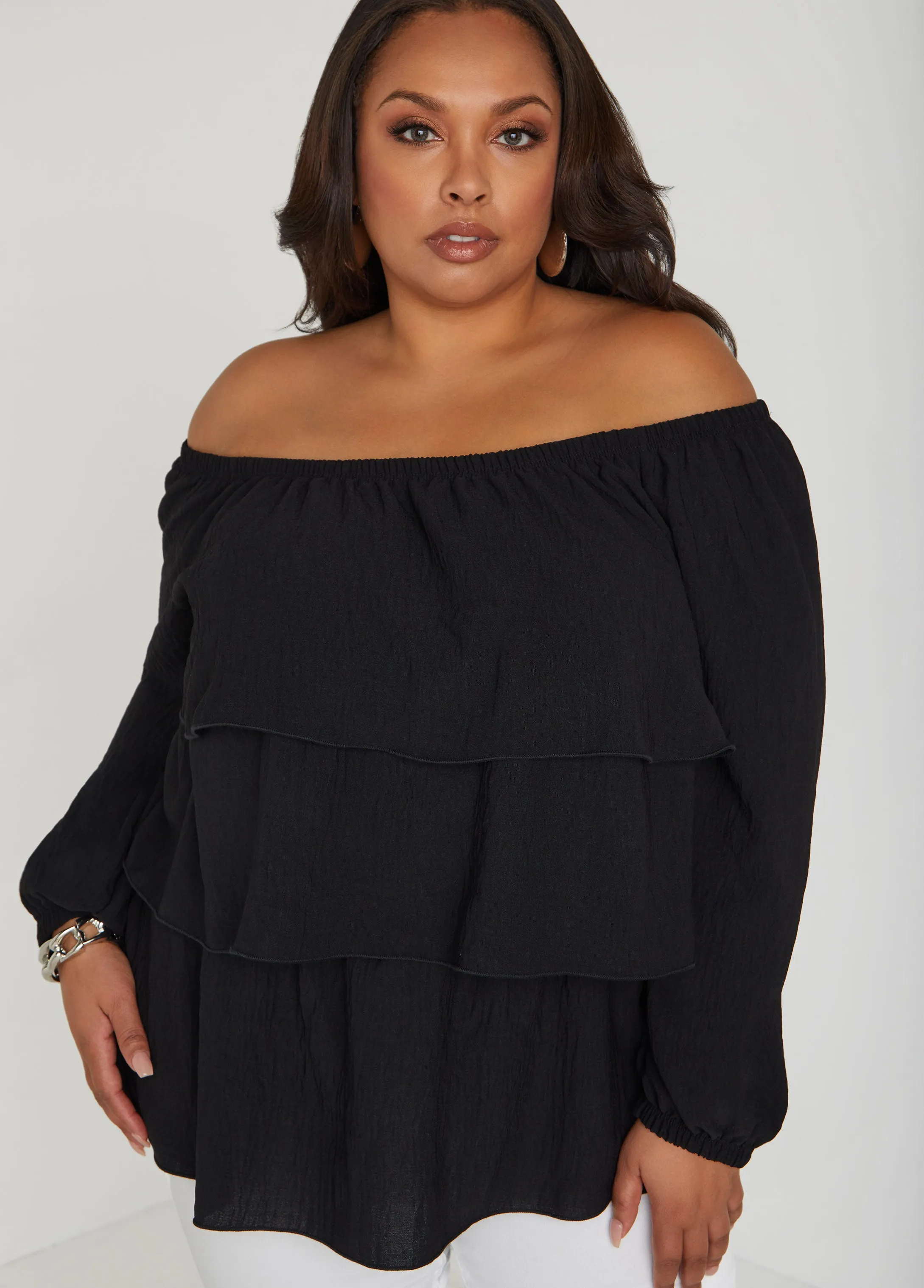 Tiered Off The Shoulder Blouse sold by Ashley Stewart