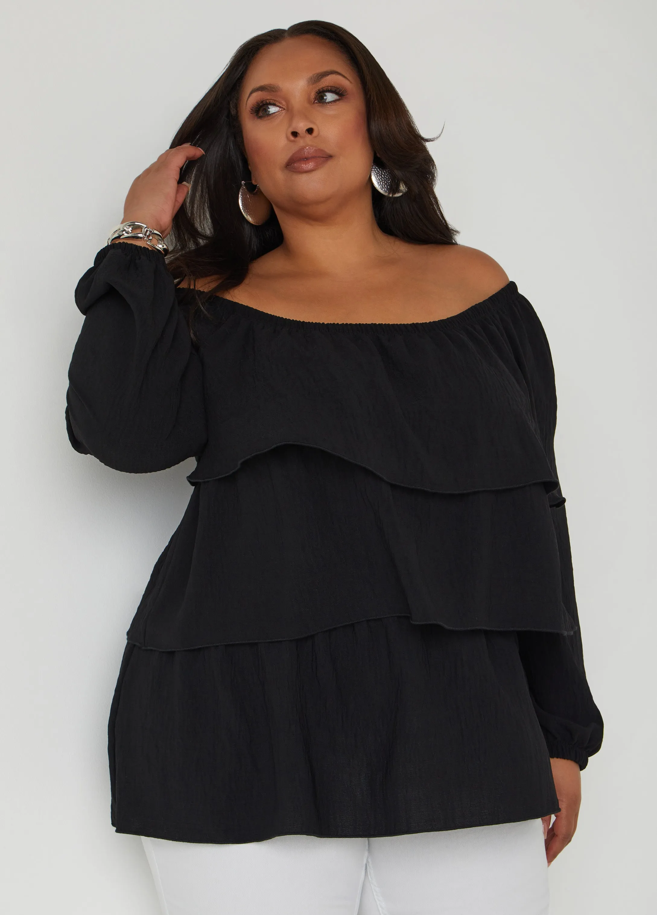 Tiered Off The Shoulder Blouse sold by Ashley Stewart product image thumbnail 4