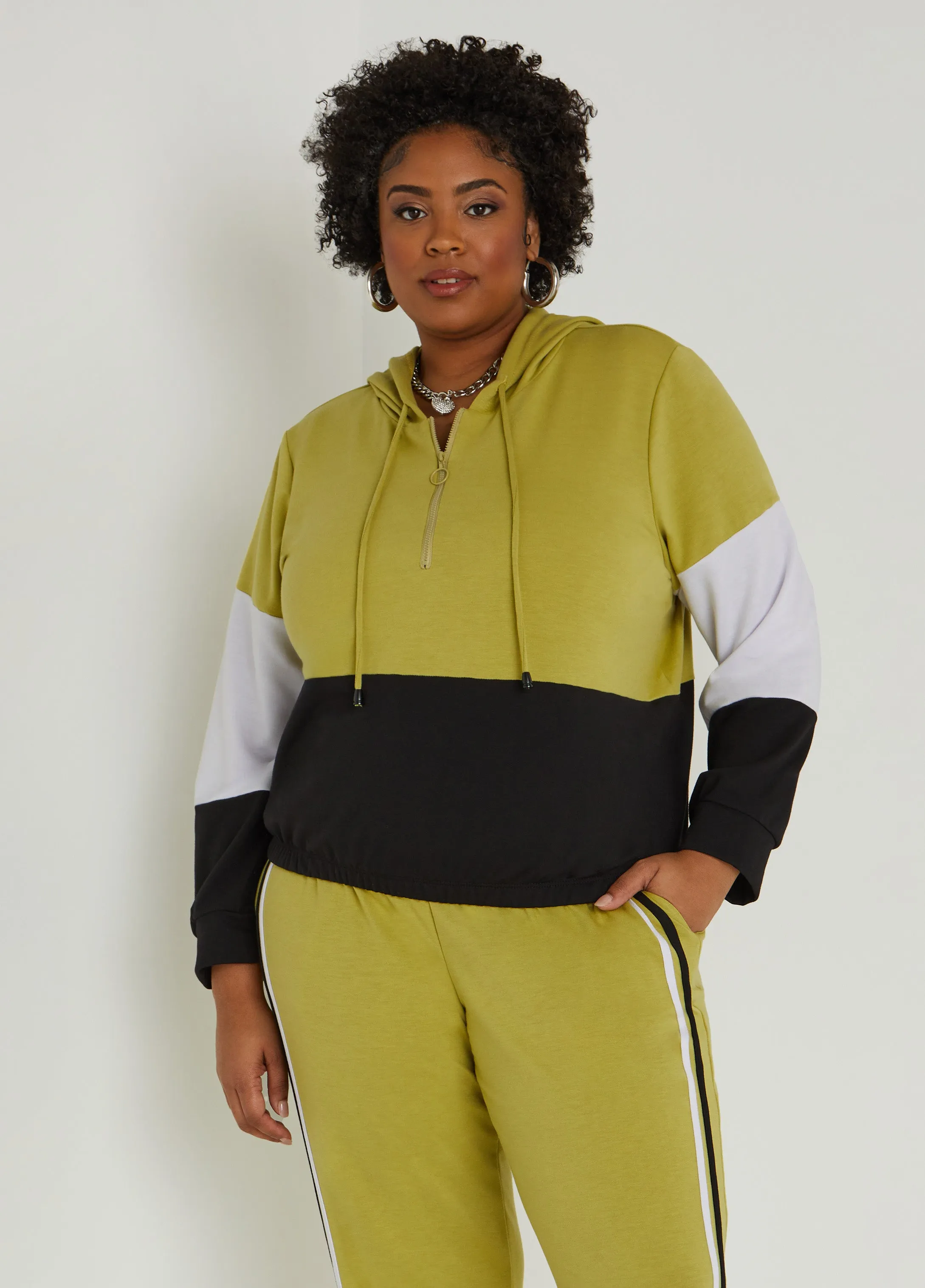 Zip Front Colorblock Hoodie sold by Ashley Stewart