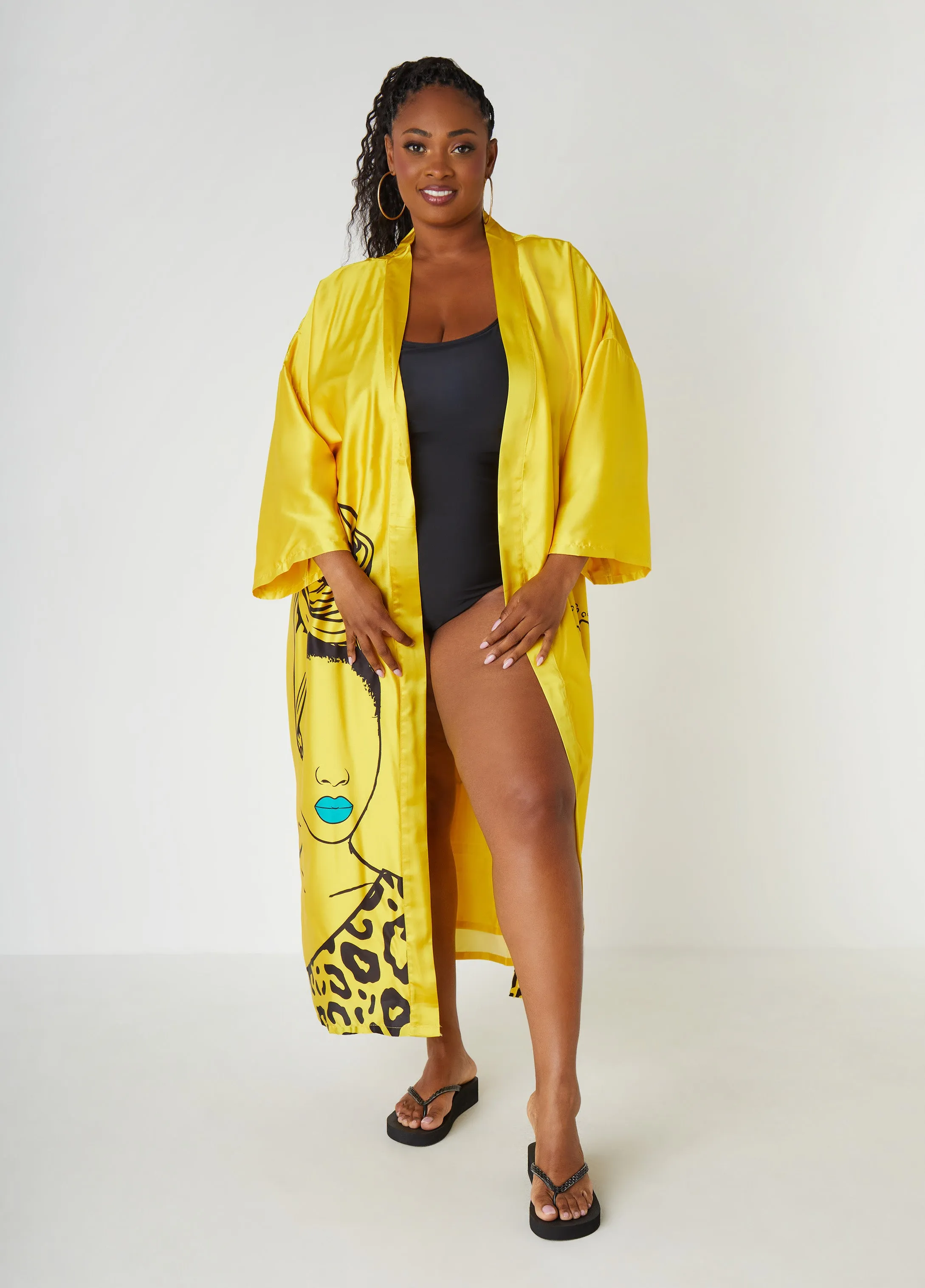 Pardon My Fro™ Mahogany Kimono sold by Ashley Stewart product image thumbnail 3