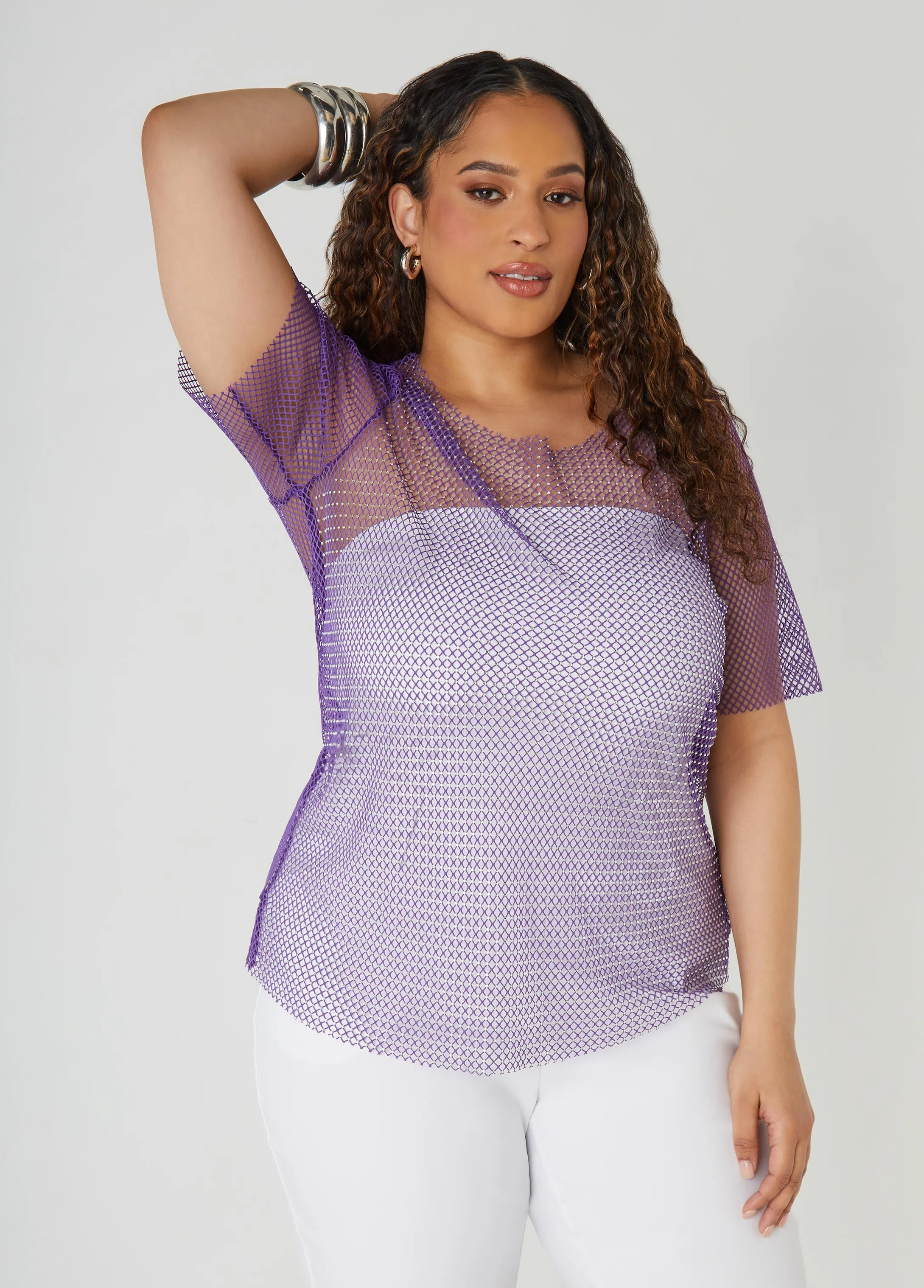Crystal Embellished Fishnet Tee sold by Ashley Stewart