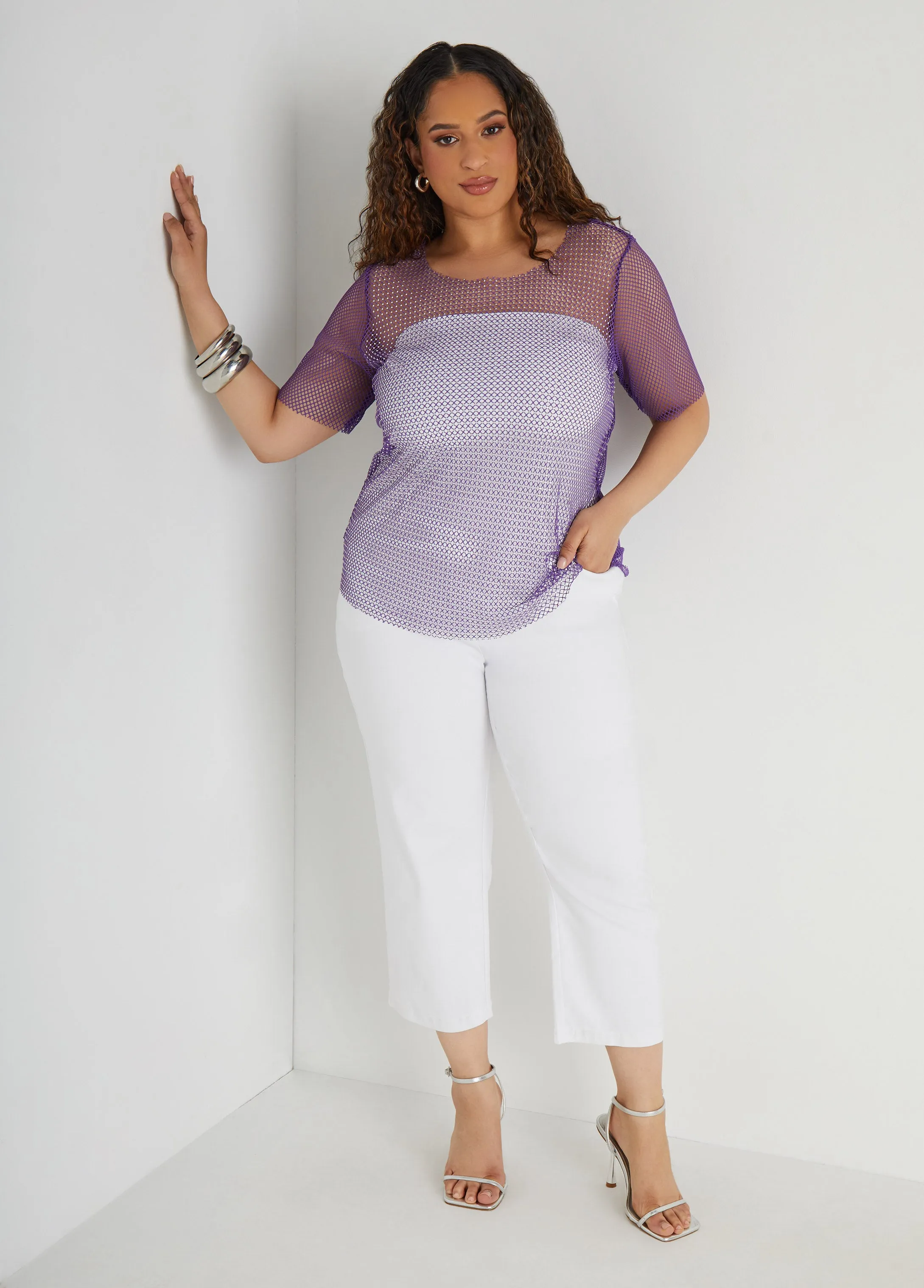 Crystal Embellished Fishnet Tee sold by Ashley Stewart product image thumbnail 3