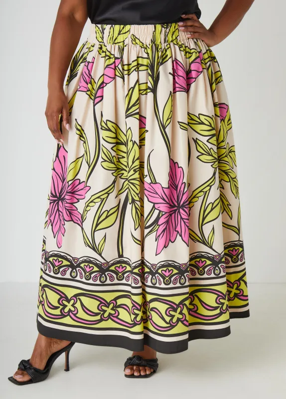 Floral Print Poplin Maxi Skirt sold by Ashley Stewart