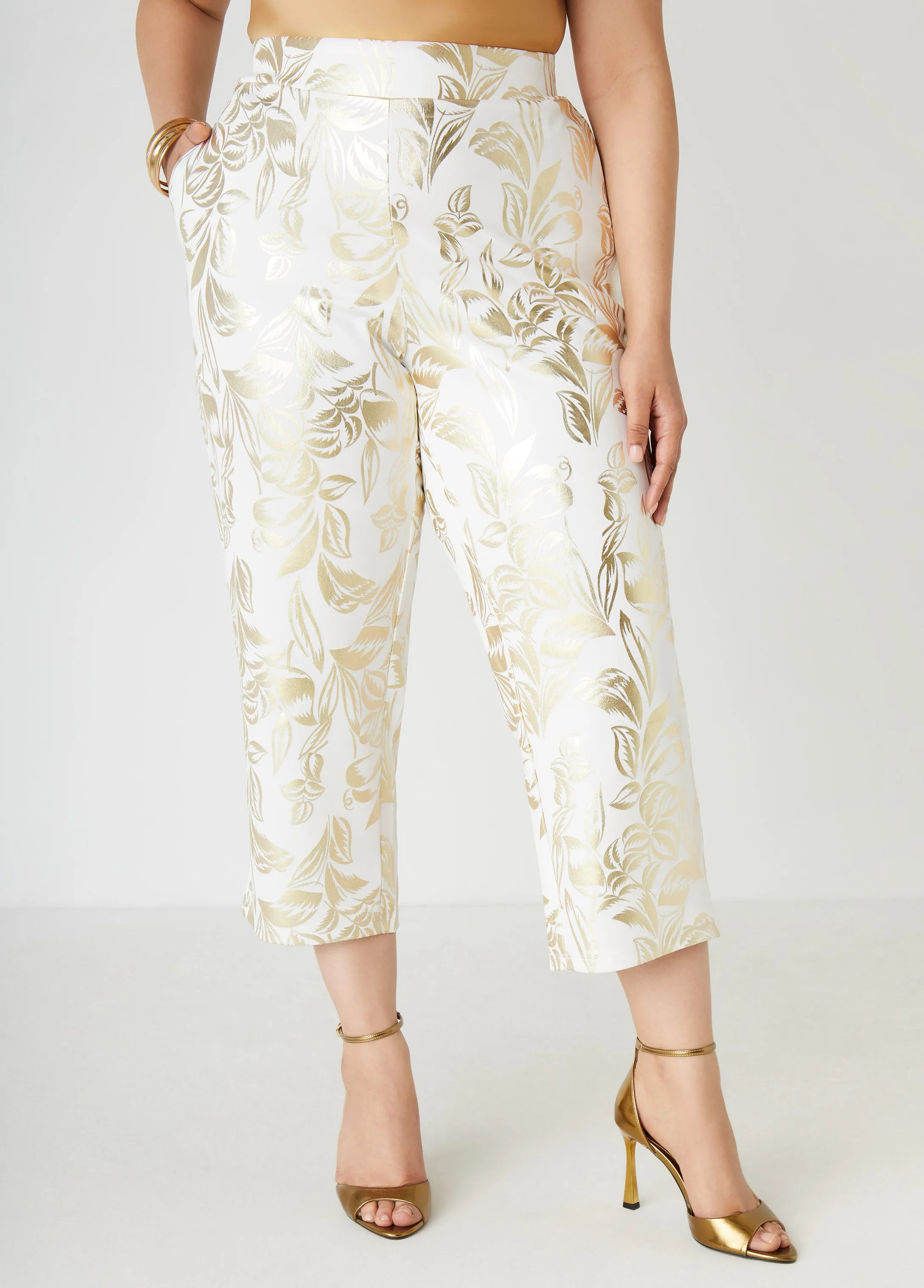 Metallic Tropical Print Capris sold by Ashley Stewart