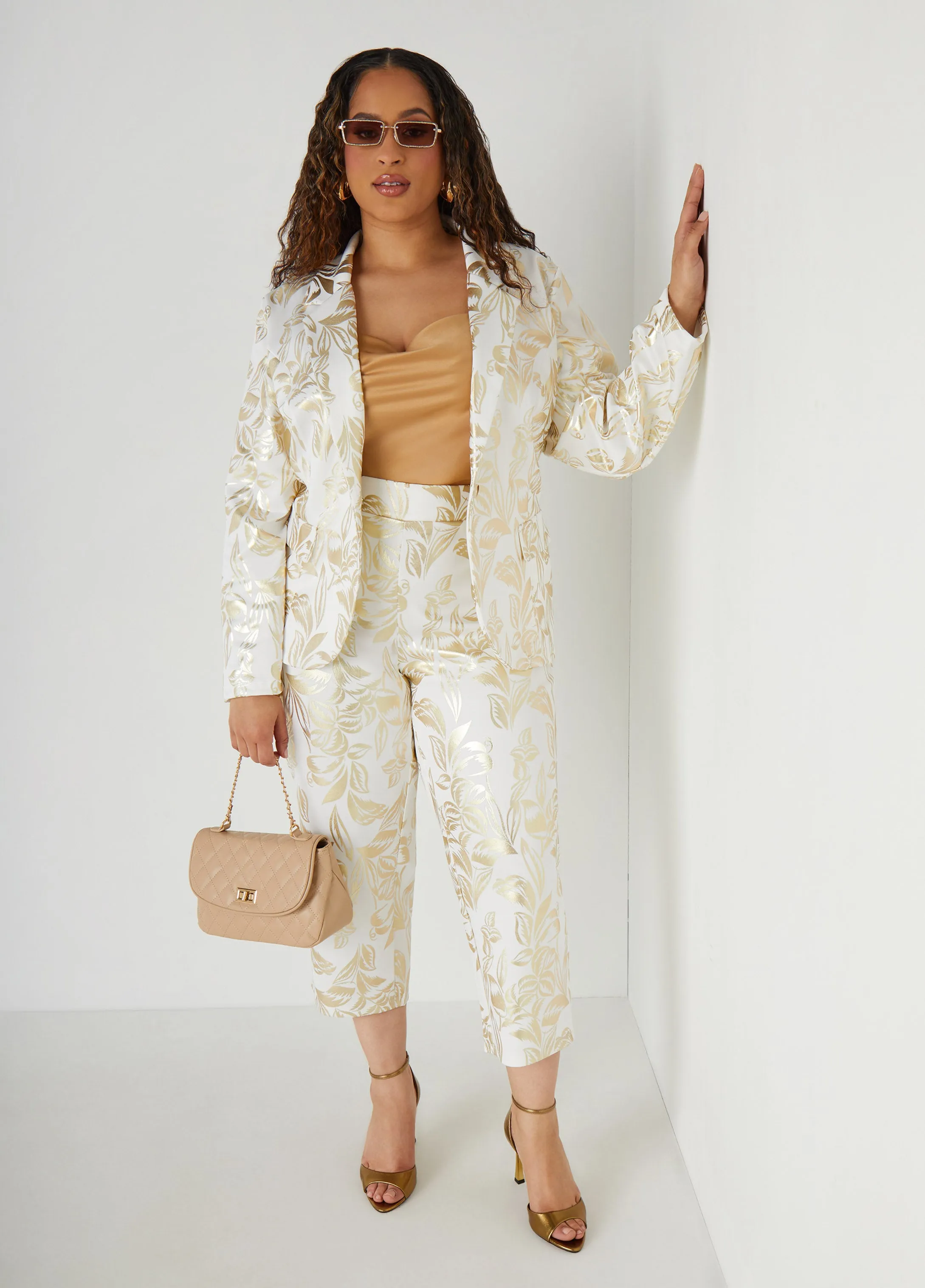 Metallic Tropical Print Capris sold by Ashley Stewart product image thumbnail 3